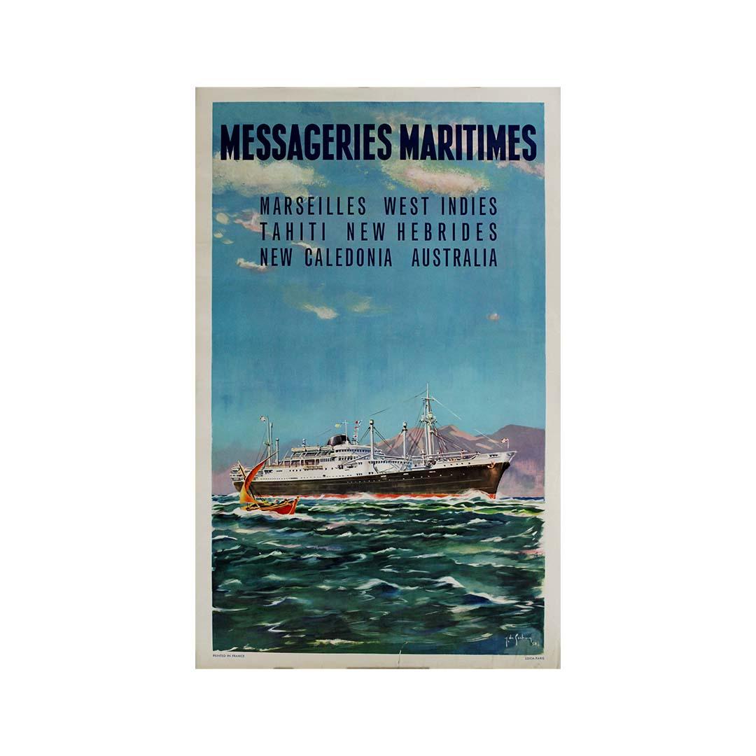 Original 1958 poster by Jean Des Gachons, created for Messageries Maritimes For Sale 3