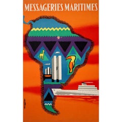 1958 original poster by Jean Desaleux - Messageries maritimes Amérique du Sud
