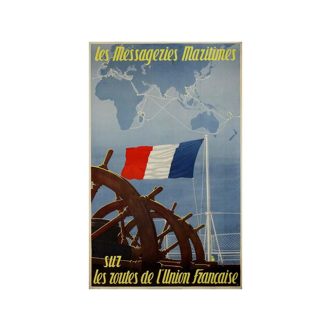 Manifesto marittimo originale del 1950 circa di Jean Desaleux - Les messagerie maritimes in vendita 1