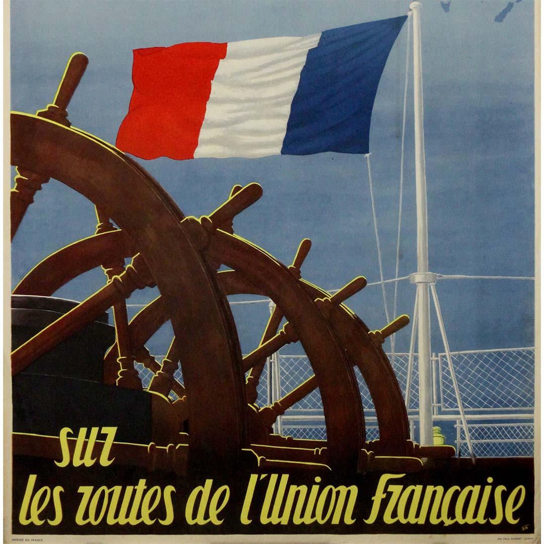 Manifesto marittimo originale del 1950 circa di Jean Desaleux - Les messagerie maritimes in vendita 2