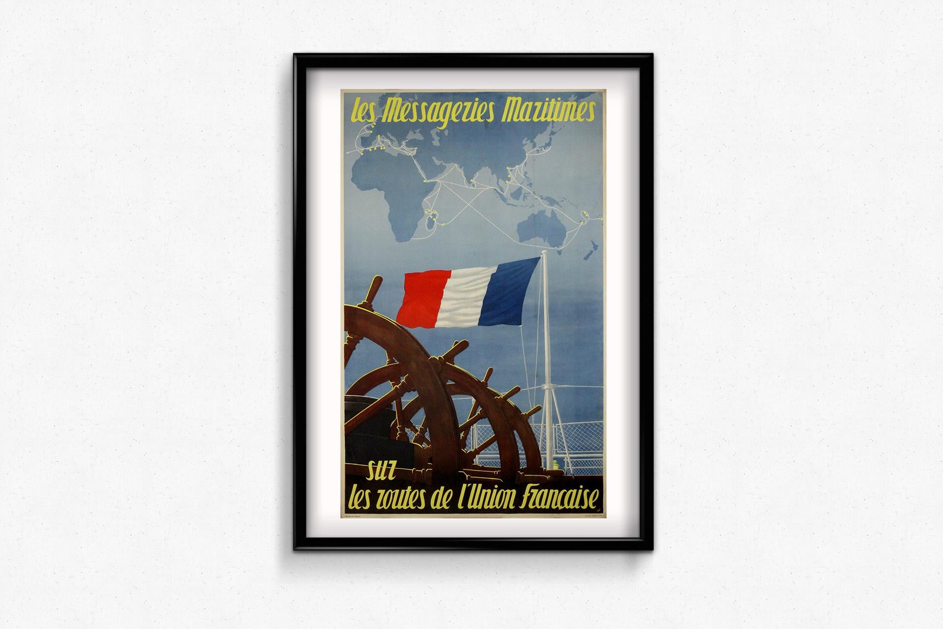 Manifesto marittimo originale del 1950 circa di Jean Desaleux - Les messagerie maritimes in vendita 3