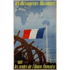 Manifesto marittimo originale del 1950 circa di Jean Desaleux - Les messagerie maritimes