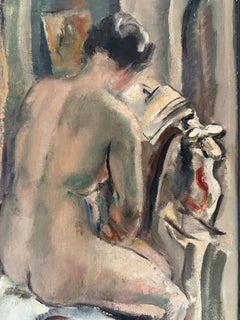 Desnudo femenino sentado visto de espaldas, pintura al óleo del expresionismo francés
