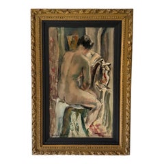 Desnudo femenino sentado visto de espaldas, pintura al óleo del expresionismo francés