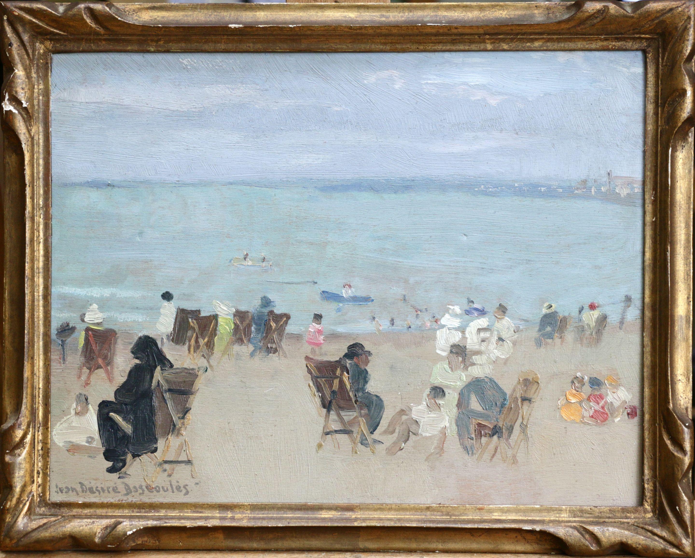 Plage Alger - Soir - Mid 20th Century Oil, Figures on Beach by Jean Bascoulles - Painting by Jean Desire Bascoules