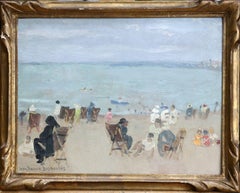 Plage Alger - Soir - Mid 20th Century Oil, Figures on Beach by Jean Bascoulles