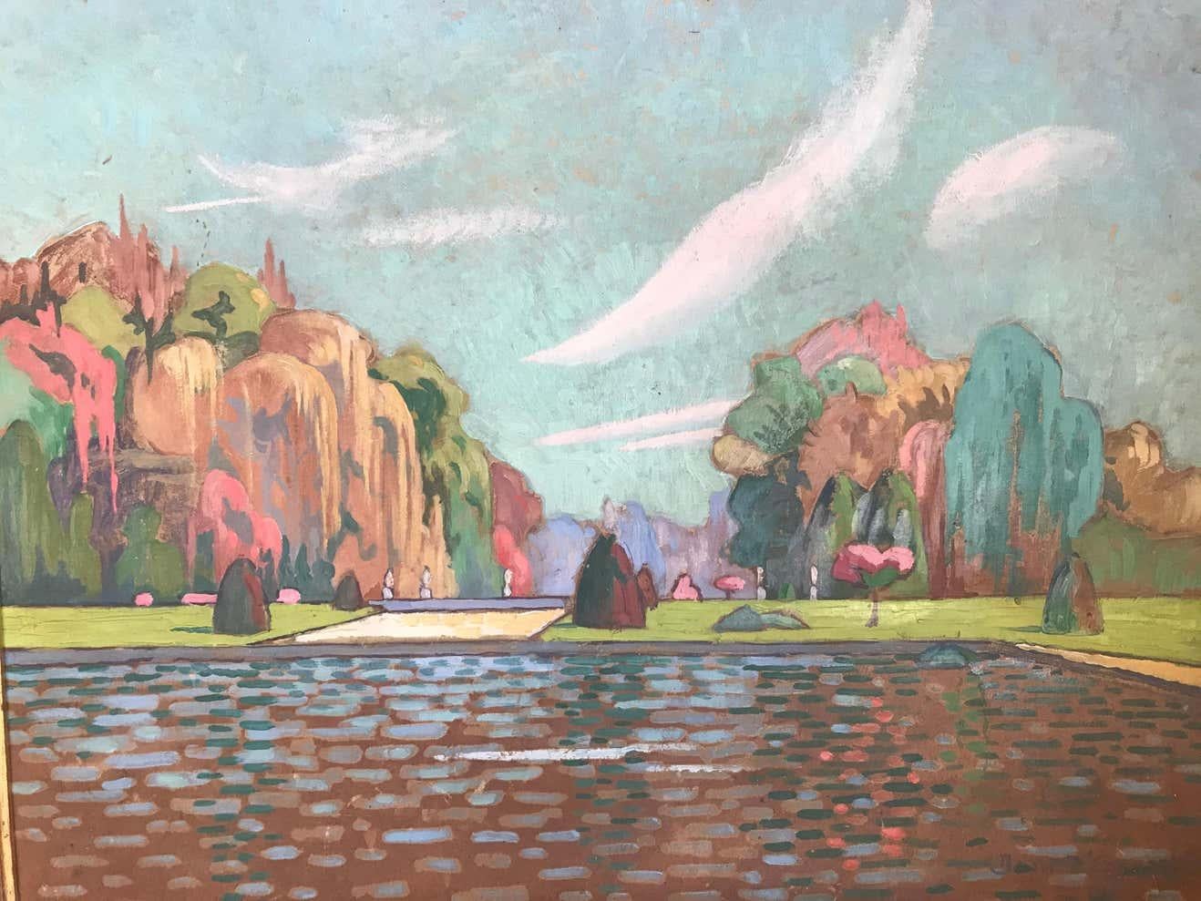 View of the Fontainebleau Castle Park by Jean D'esparbes, 1922 - Painting by Jean d'ESPARBÈS
