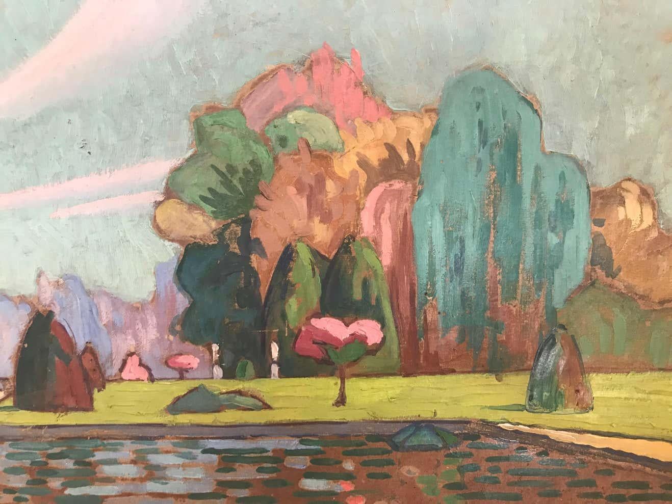 View of the Fontainebleau Castle Park by Jean D'esparbes, 1922 - Other Art Style Painting by Jean d'ESPARBÈS