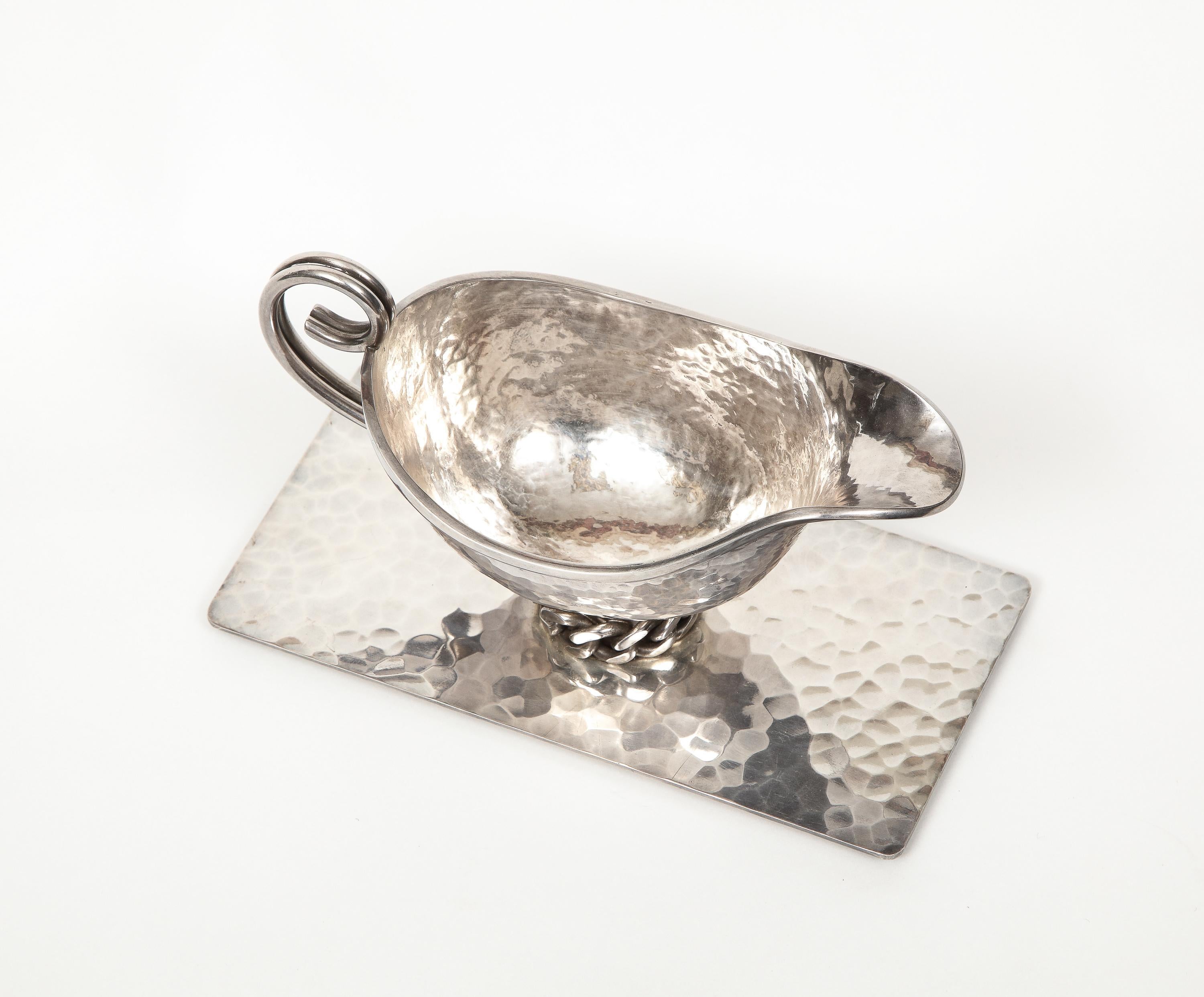 Jean Despres a Silvered-Metal Gravy Sauce Boat on Stand, 1966 4
