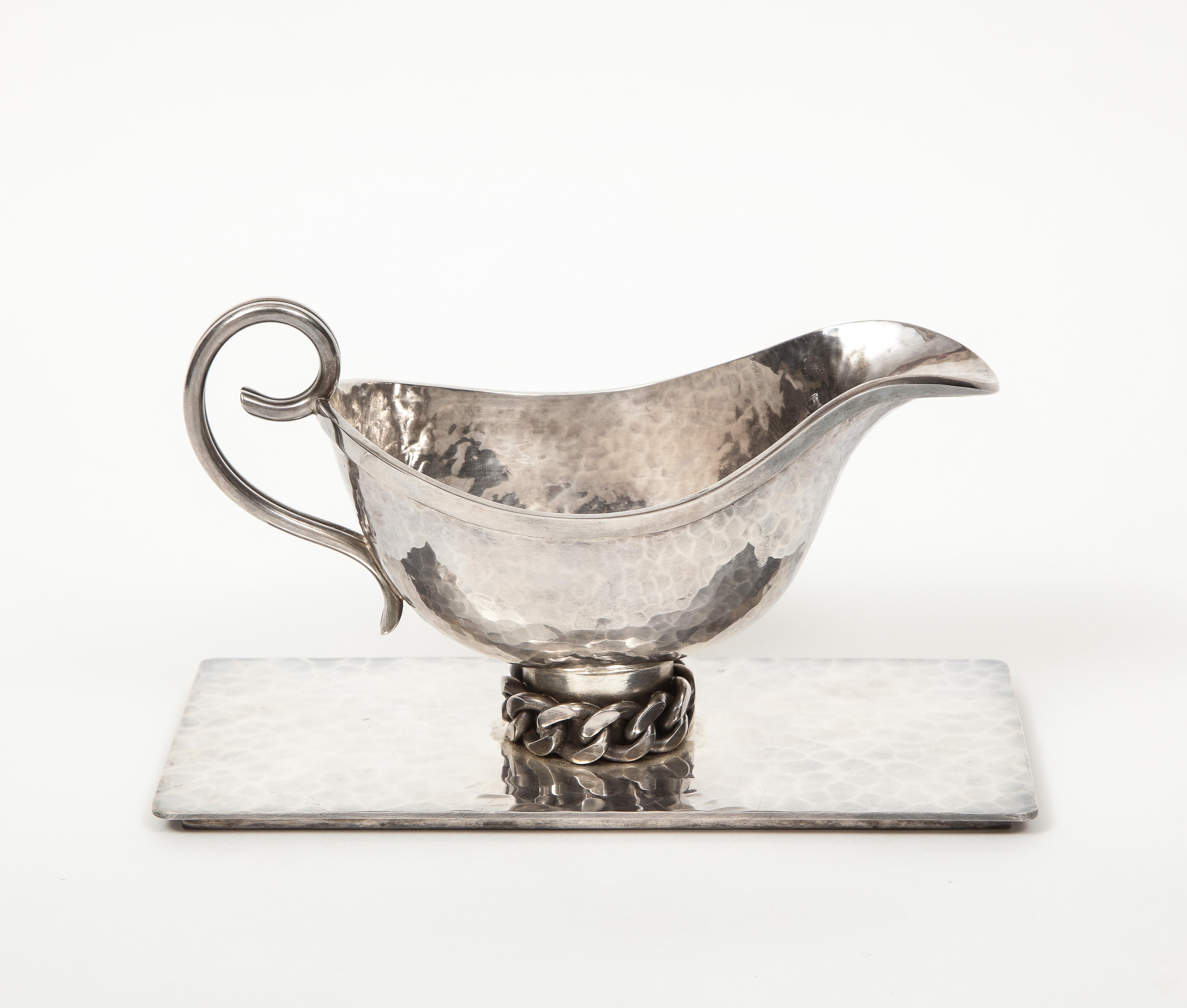 Jean Despres a Silvered-Metal Gravy Sauce Boat on Stand, 1966 5