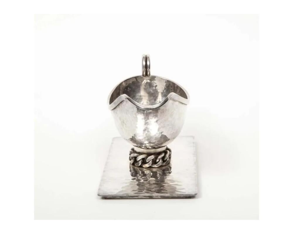 French Jean Despres (1889-1980) A Silvered-Metal Gravy Sauce Boat on Stand, 1966 For Sale