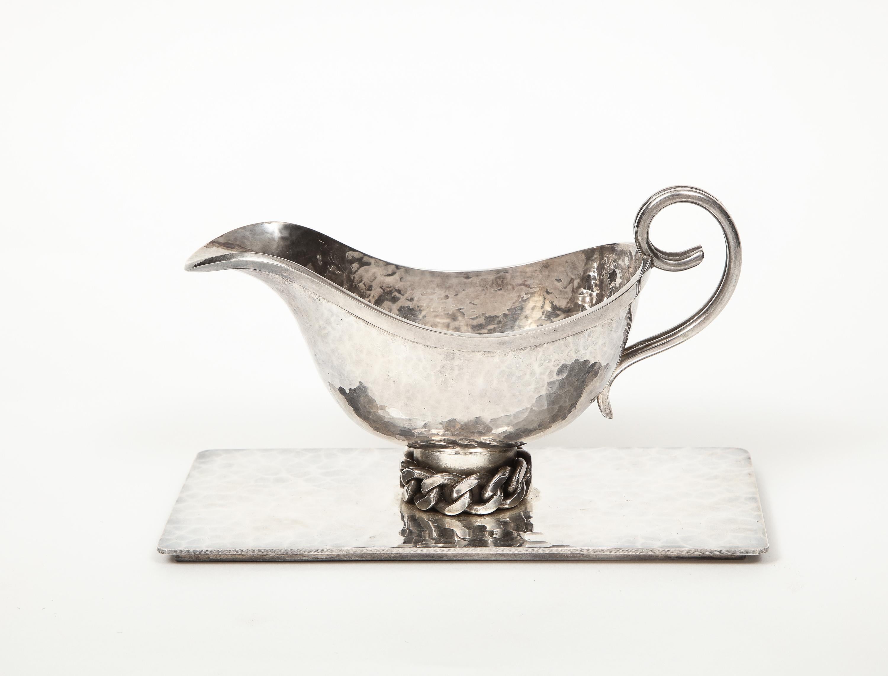 20th Century Jean Despres a Silvered-Metal Gravy Sauce Boat on Stand, 1966