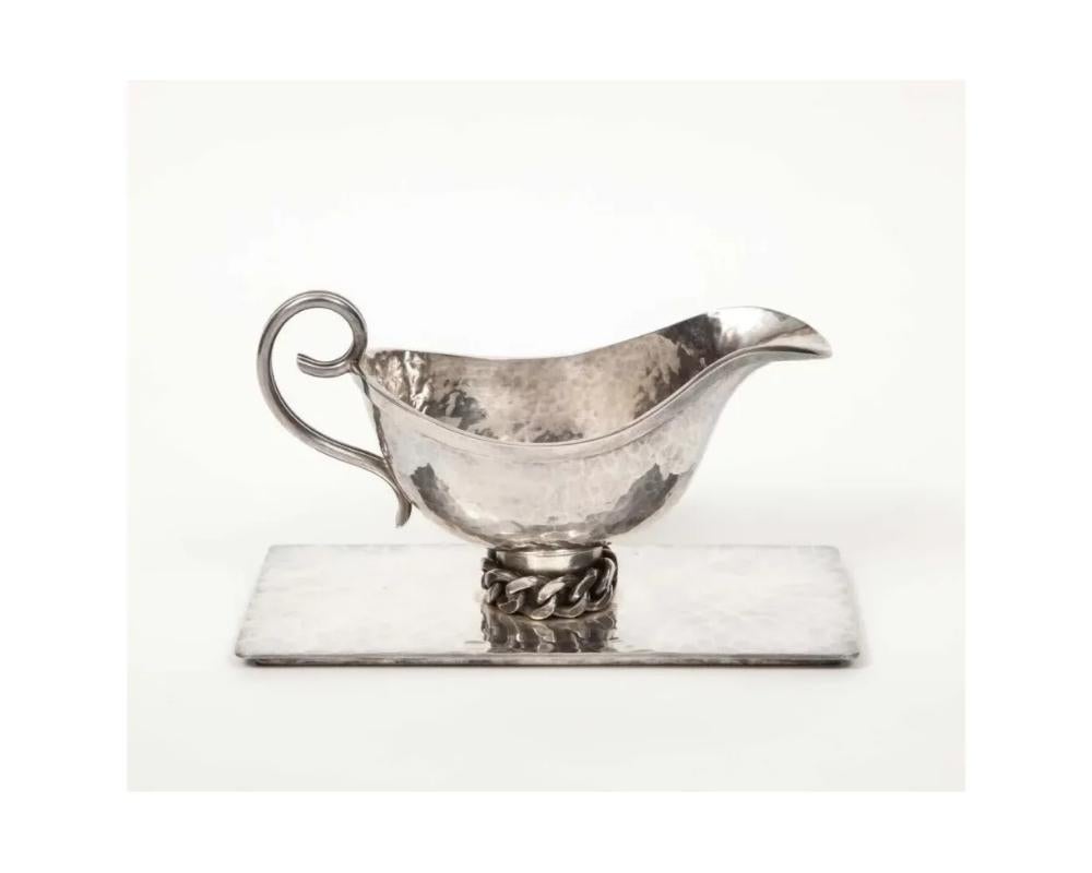 Jean Despres (1889-1980) A Silvered-Metal Gravy Sauce Boat on Stand, 1966 For Sale 1