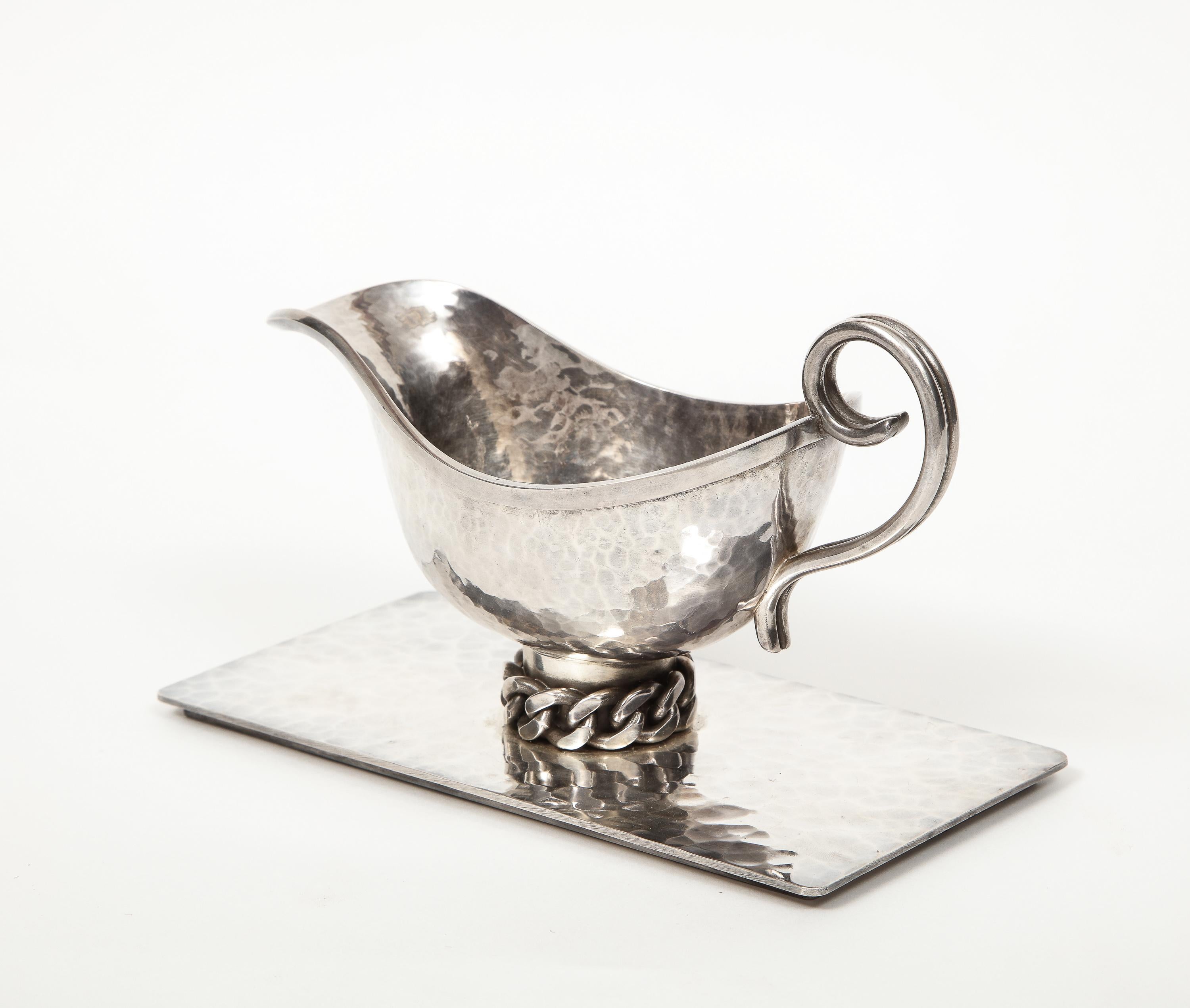 Jean Despres a Silvered-Metal Gravy Sauce Boat on Stand, 1966 1