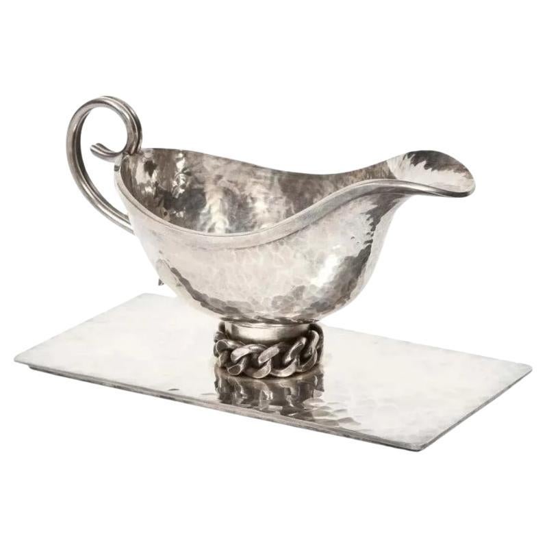 Jean Despres (1889-1980) A Silvered-Metal Gravy Sauce Boat on Stand, 1966 For Sale