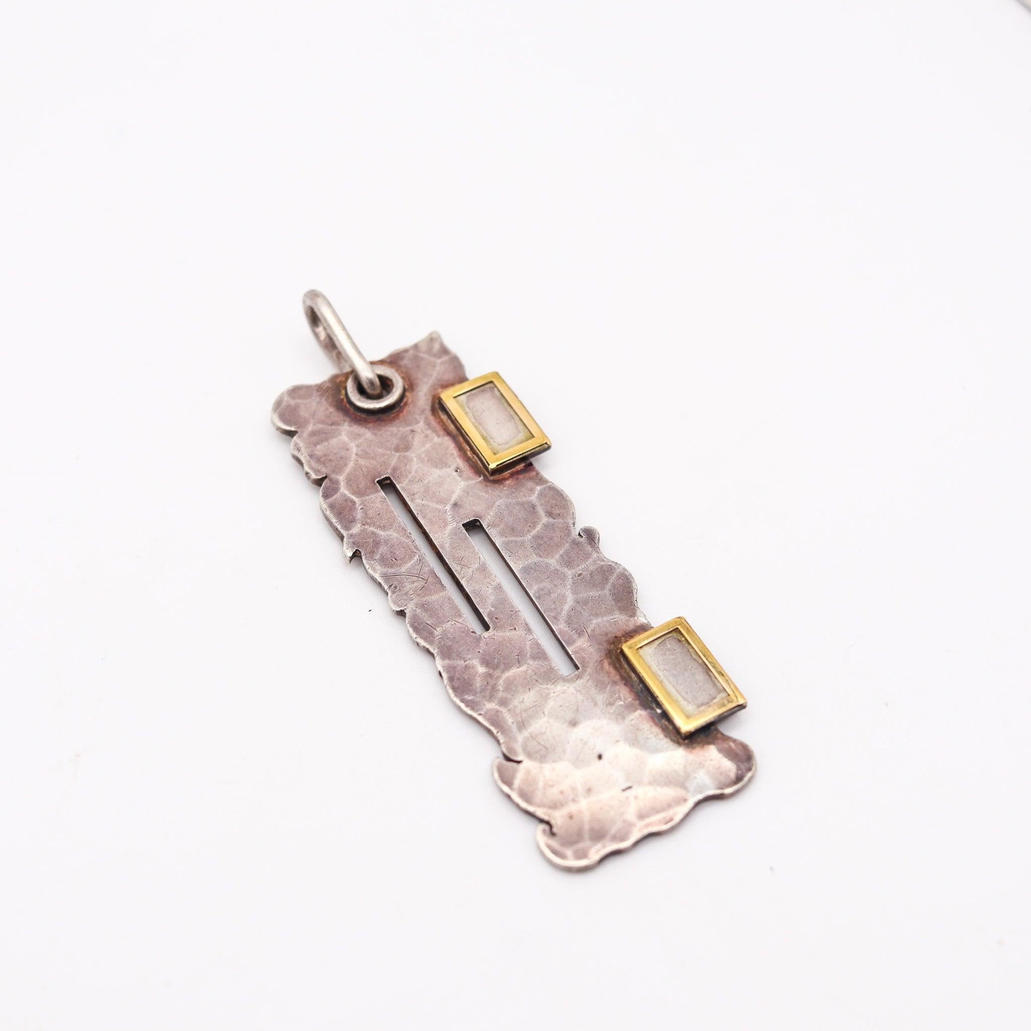 Modernista JEAN DESPRES 1950 Parigi Ciondolo Artistico Geometrico .800 Argento e Oro Giallo in vendita