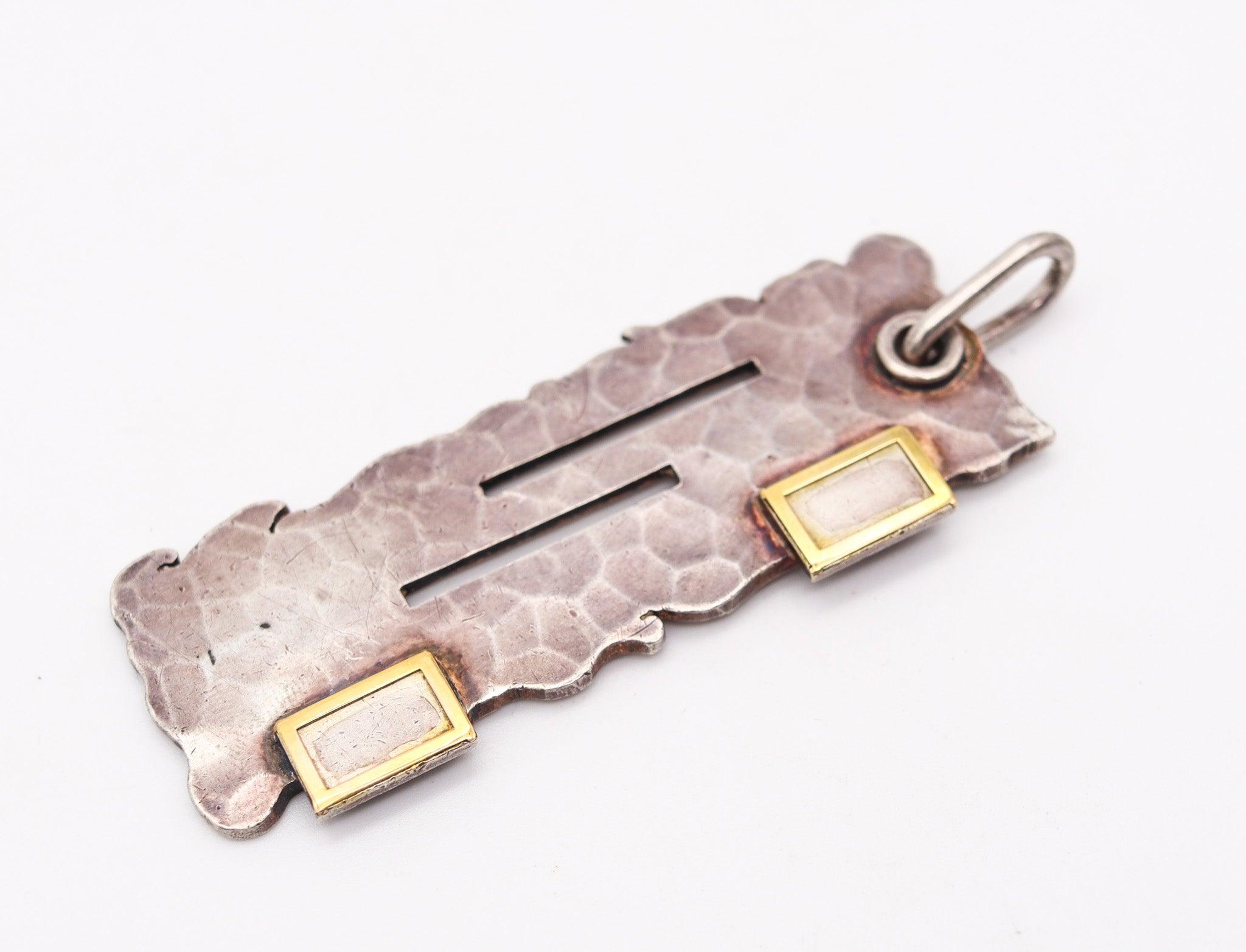 da uomo o donna JEAN DESPRES 1950 Parigi Ciondolo Artistico Geometrico .800 Argento e Oro Giallo in vendita
