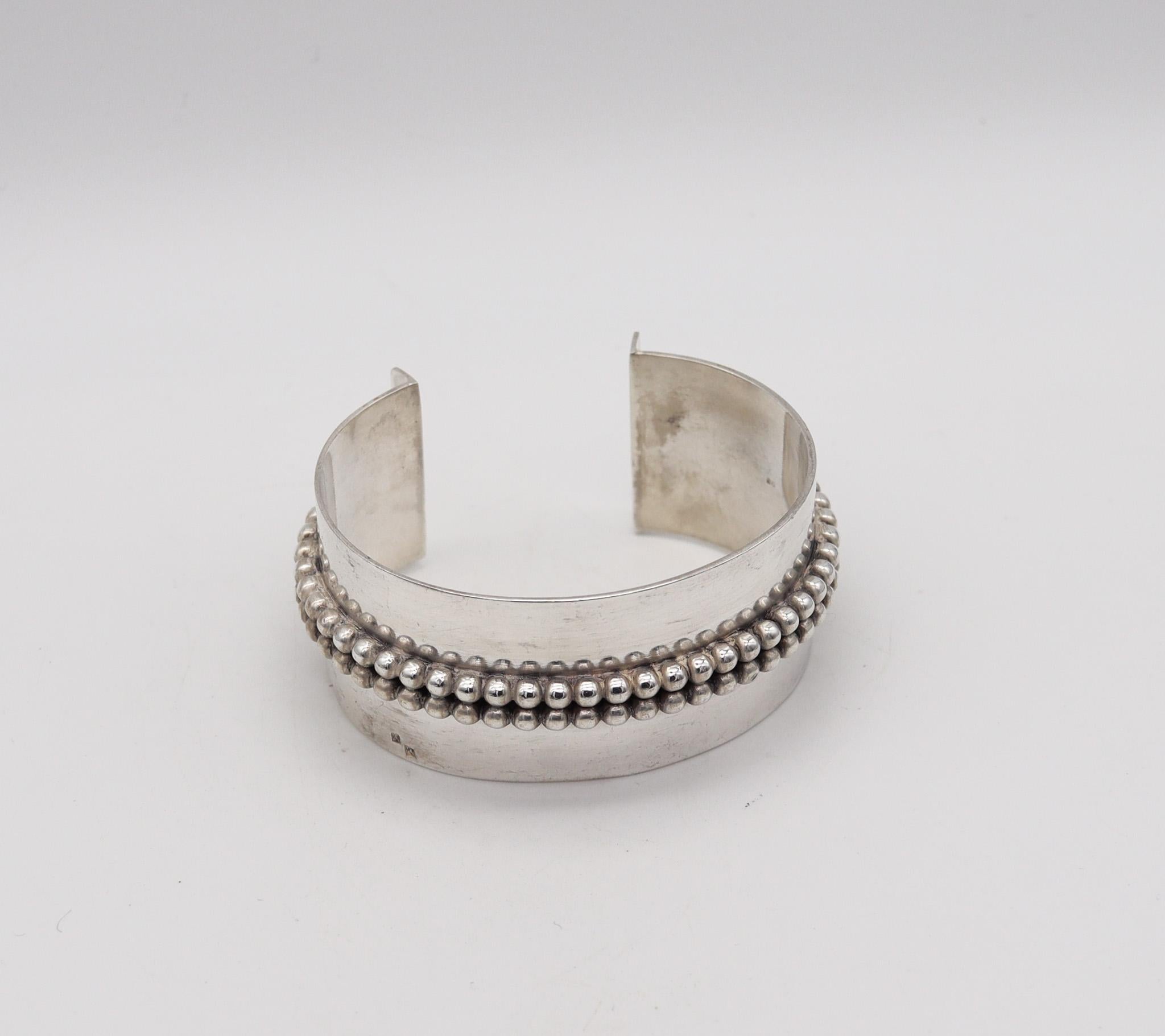 Rétro Jean Després 1960 Paris Artistic Cuff Bracelet .800 Silver With Dot Dot Dot en vente