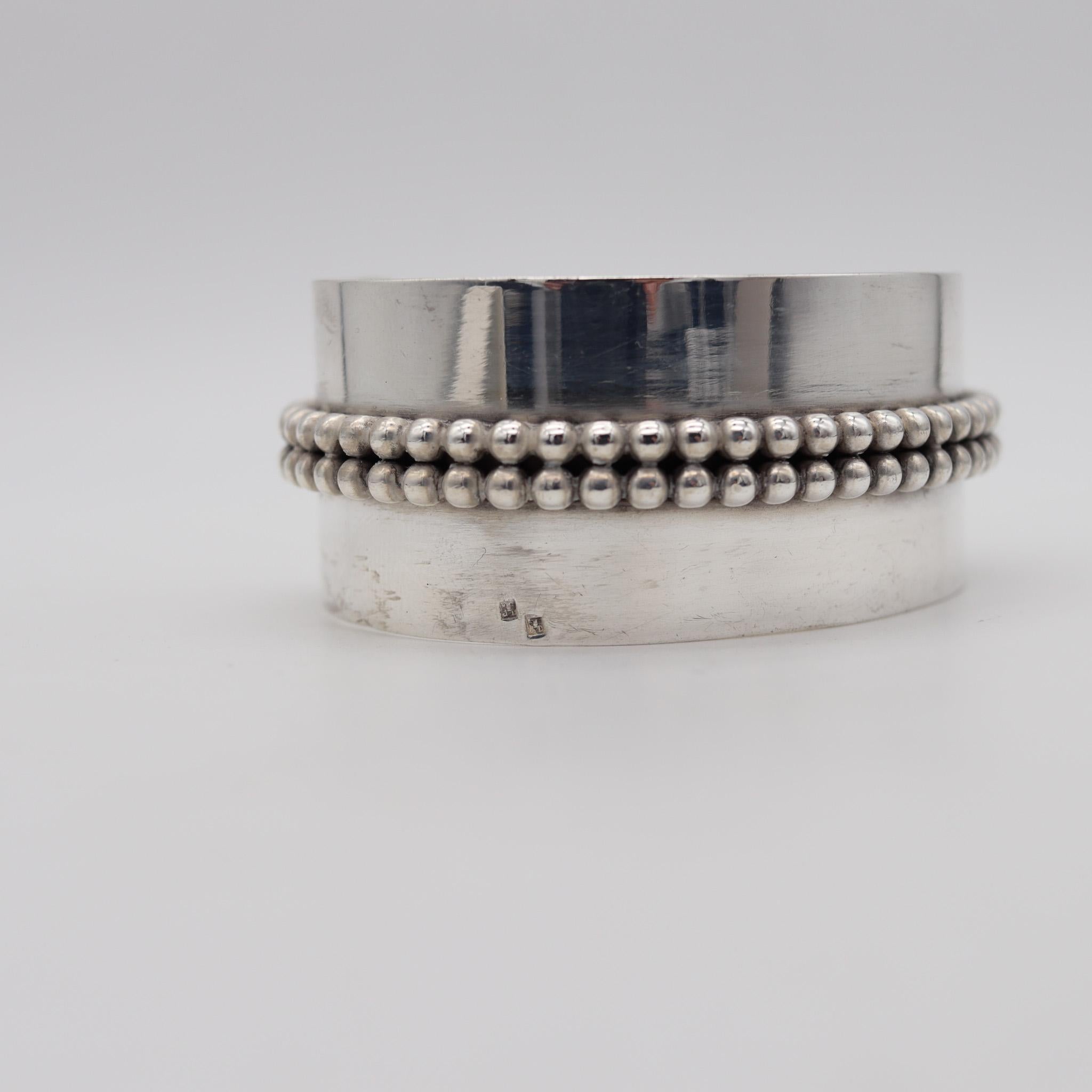 Retro Jean Després 1960 Paris Artistic Cuff Bracelet .800 Silver With Dotted Patterns For Sale