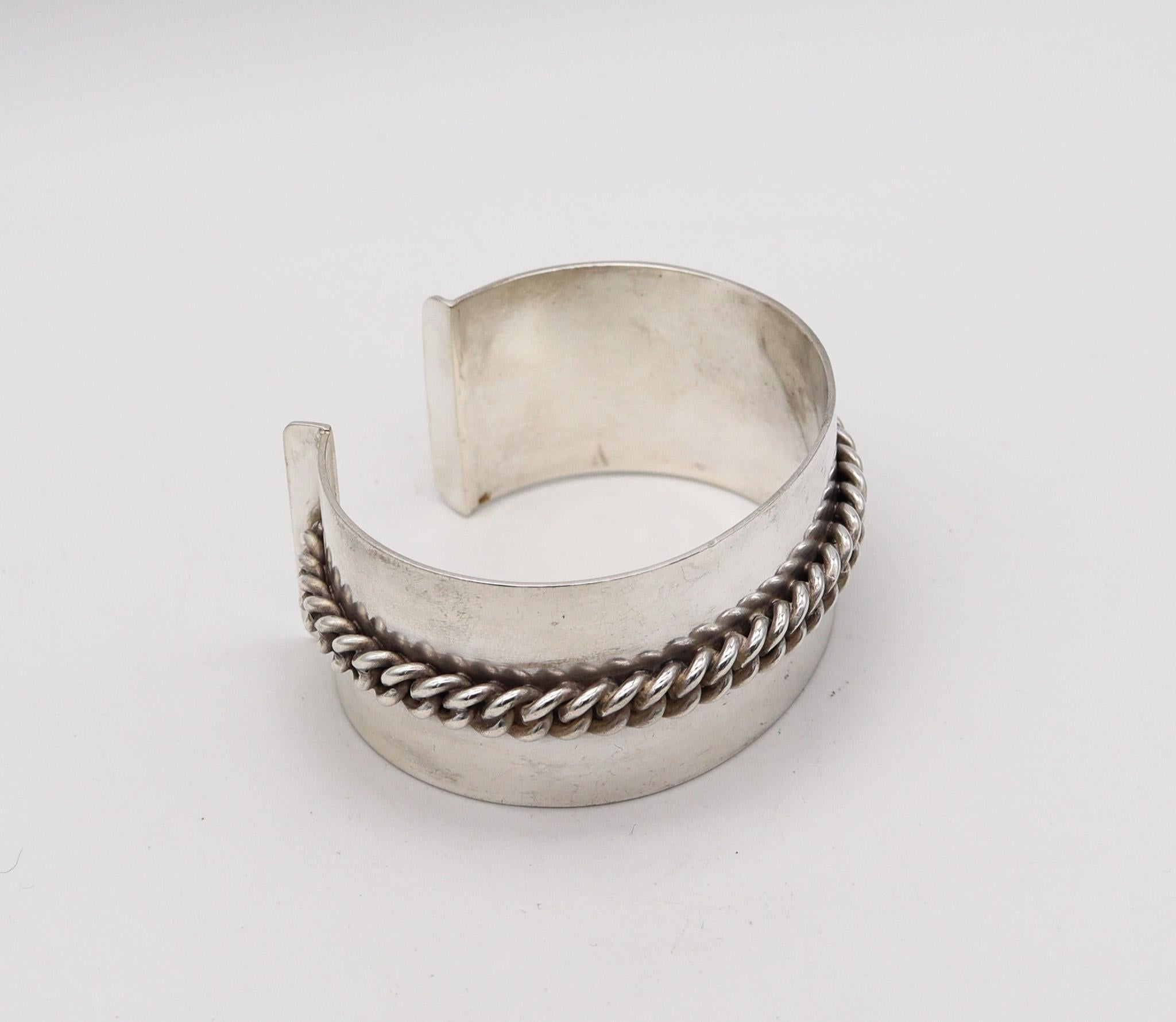 Retro Jean Després 1960 Paris Artistic Cuff Bracelet In .800 Silver With Chained Links For Sale