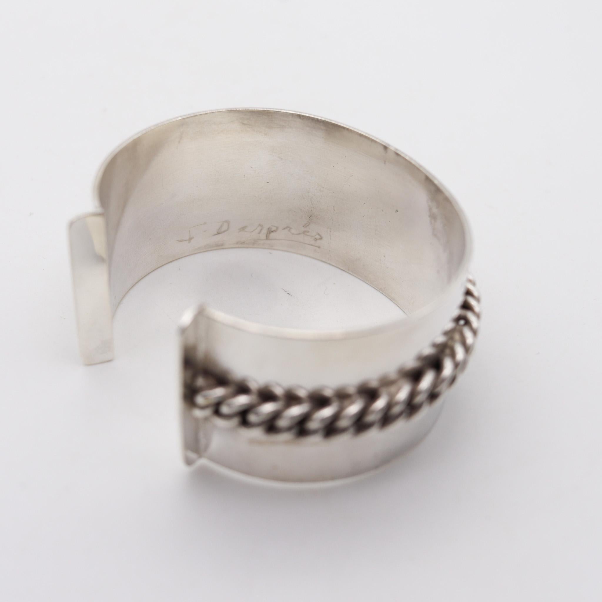 Women's or Men's Jean Després 1960 Paris Artistic Cuff Bracelet In .800 Silver With Chained Links For Sale