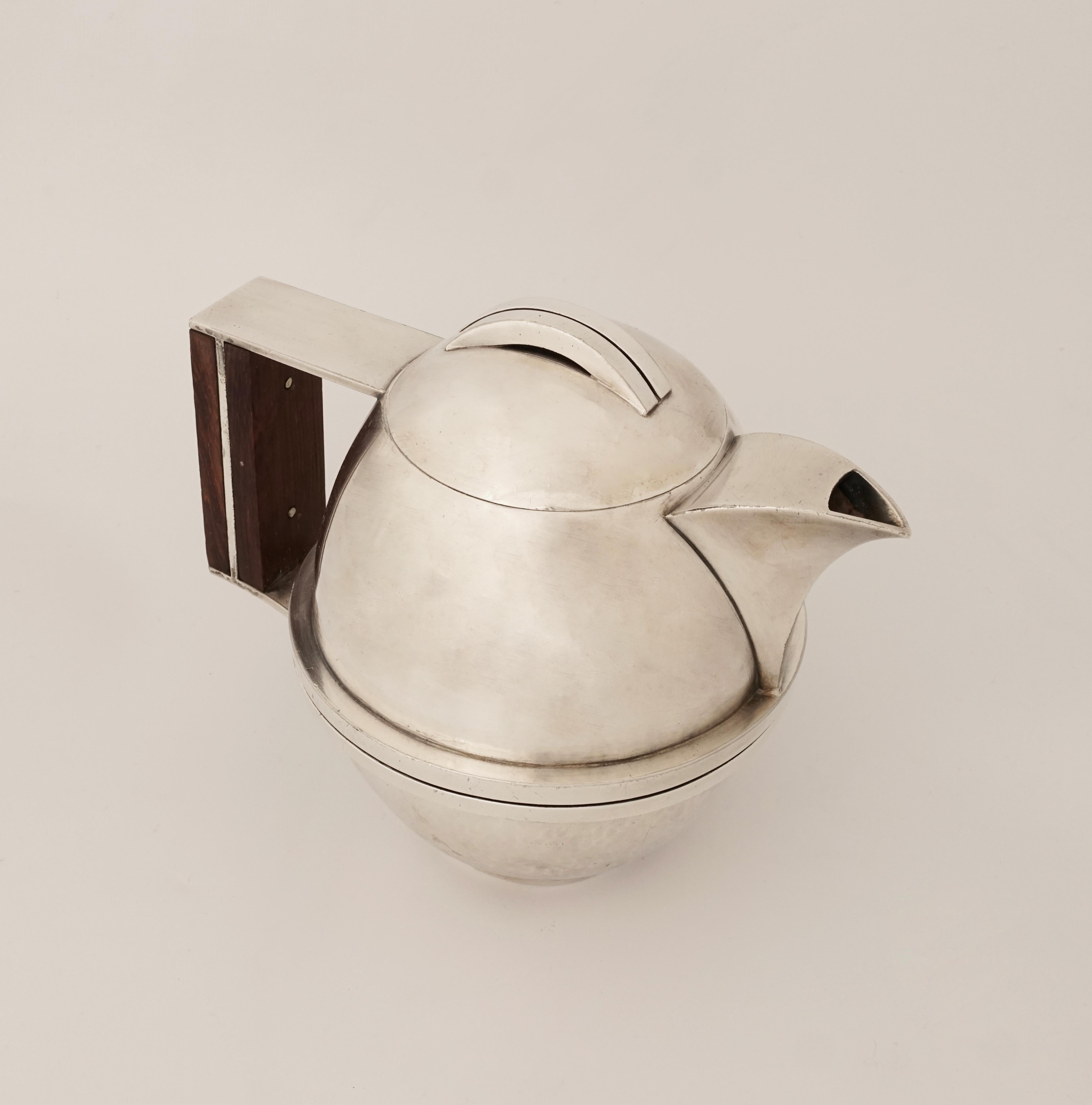 French Jean Després, a Rare Tin and Madagascar Ebony Wood Tea-Pot, circa 1930