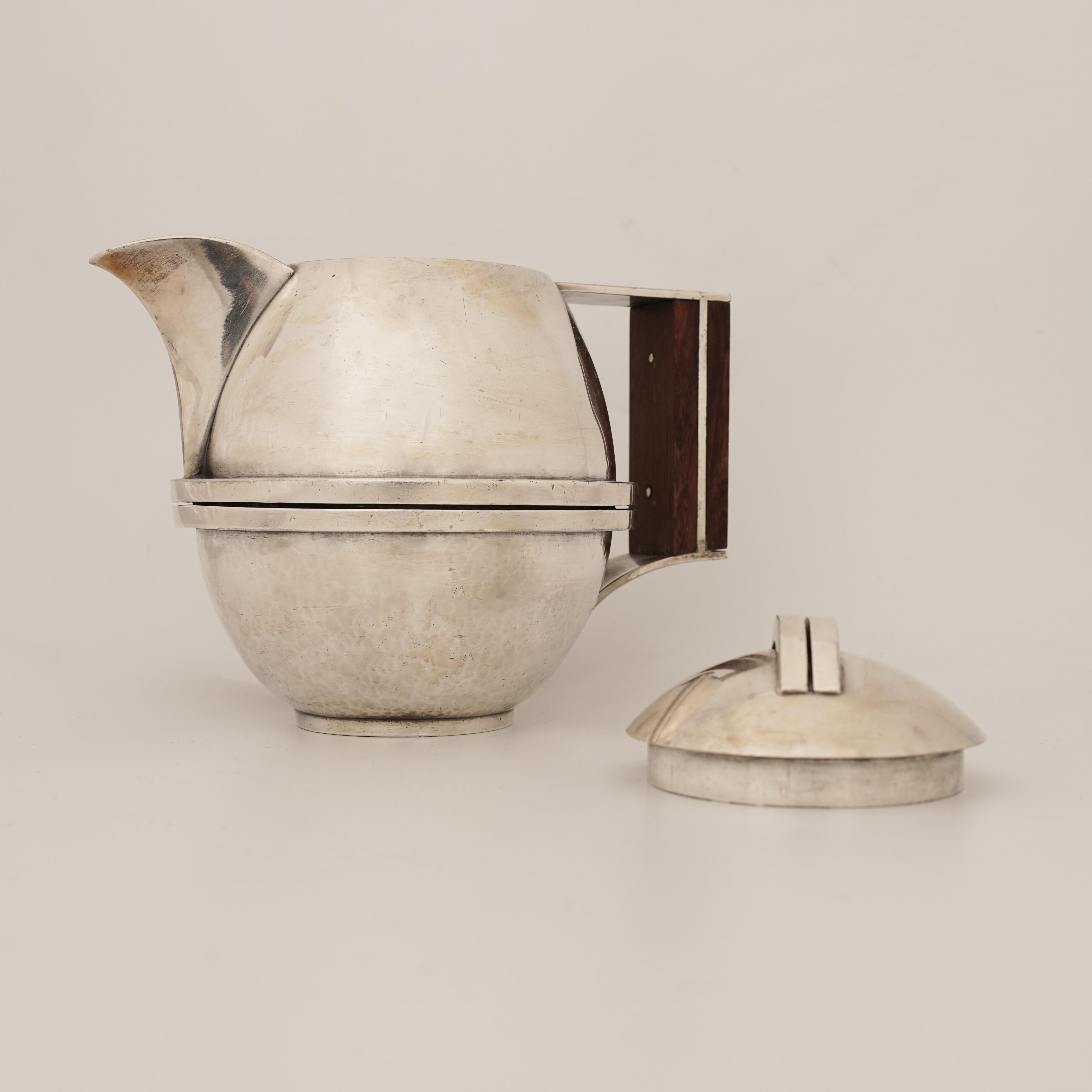 Hammered Jean Després, a Rare Tin and Madagascar Ebony Wood Tea-Pot, circa 1930