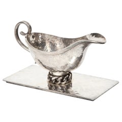 Jean Despres a Silvered-Metal Gravy Sauce Boat on Stand, 1966