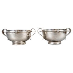 Jean Desprès - Art Deco Modernist Pair Of Bowls Hammered Silver Plated Metal