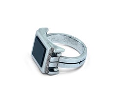 Jean Després Art Deco Moderniste Sterling Silver Black Onyx Ring, 1920s