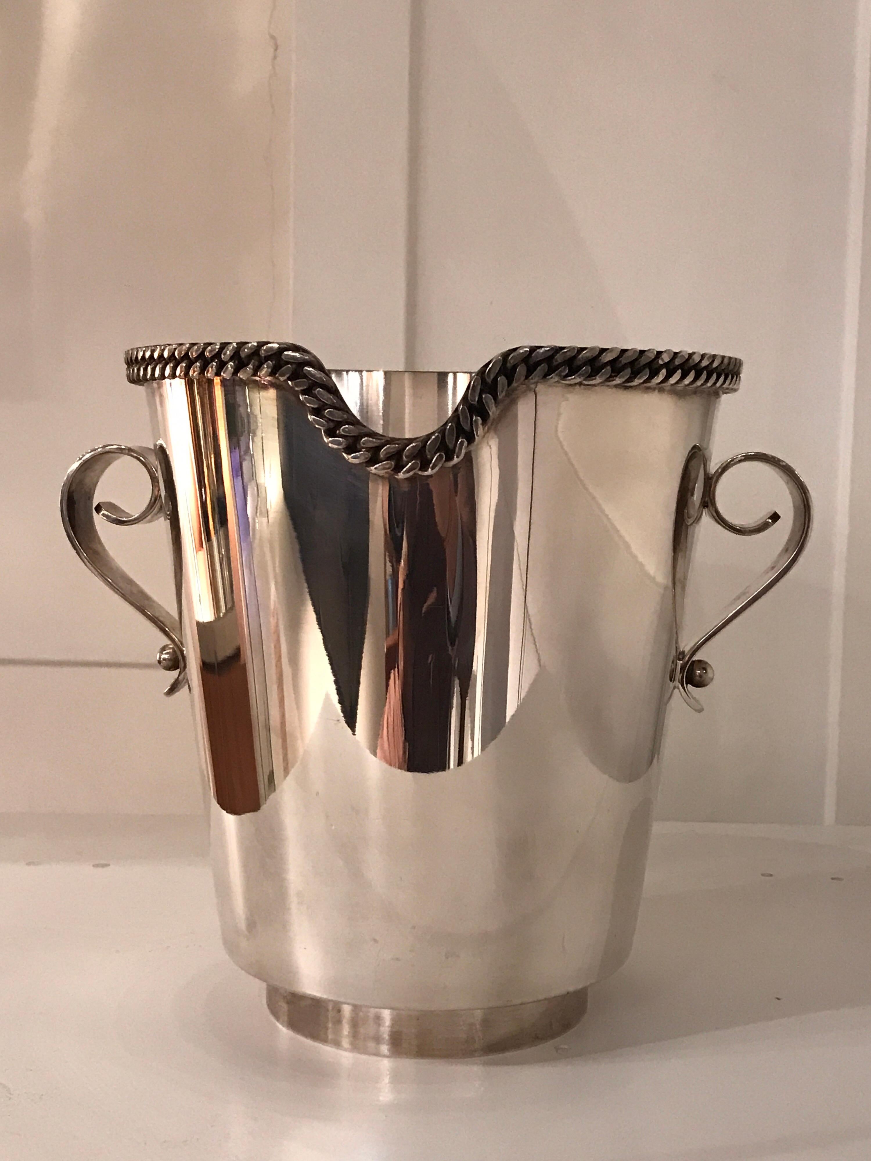 Jean Depres silver plated champagne bucket, circa 1960
Signed on the base and stamped.