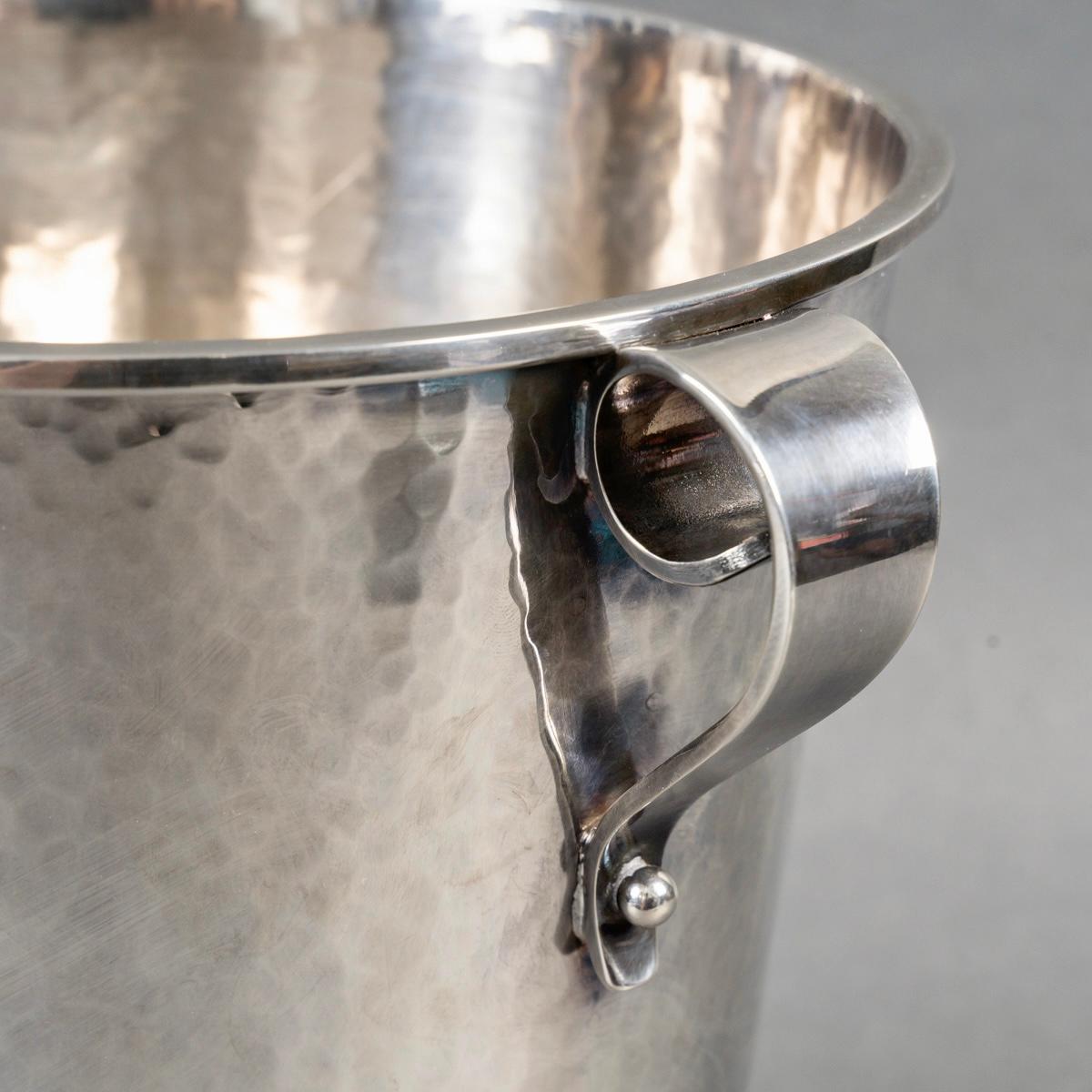 Mid-20th Century Jean Desprès - Champagne Ice Bucket Art Deco Hammered Silver Plated Metal For Sale