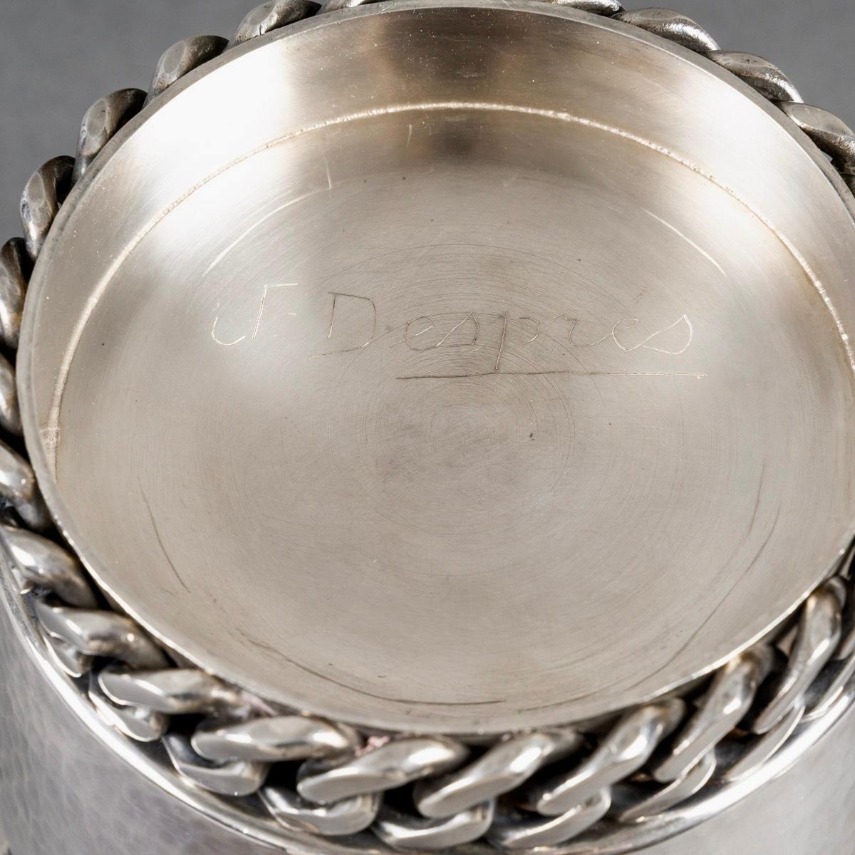 Jean Desprès - Champagne Ice Bucket Art Deco Hammered Silver Plated Metal For Sale 3