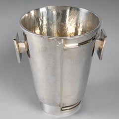 Jean Desprès, Champagne Ice Bucket Modernist Hammered Silver Plated Metal