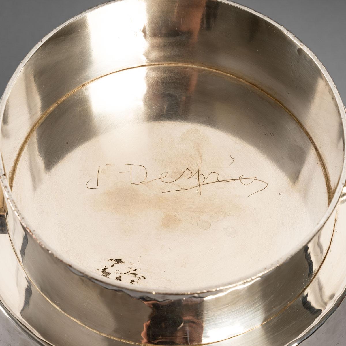 Mid-20th Century Jean Desprès, Champagne Ice Bucket Modernist Hammered Silver Plated Metal