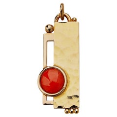 Vintage Jean Després French Modernist Hammered Gold and Coral Pendant