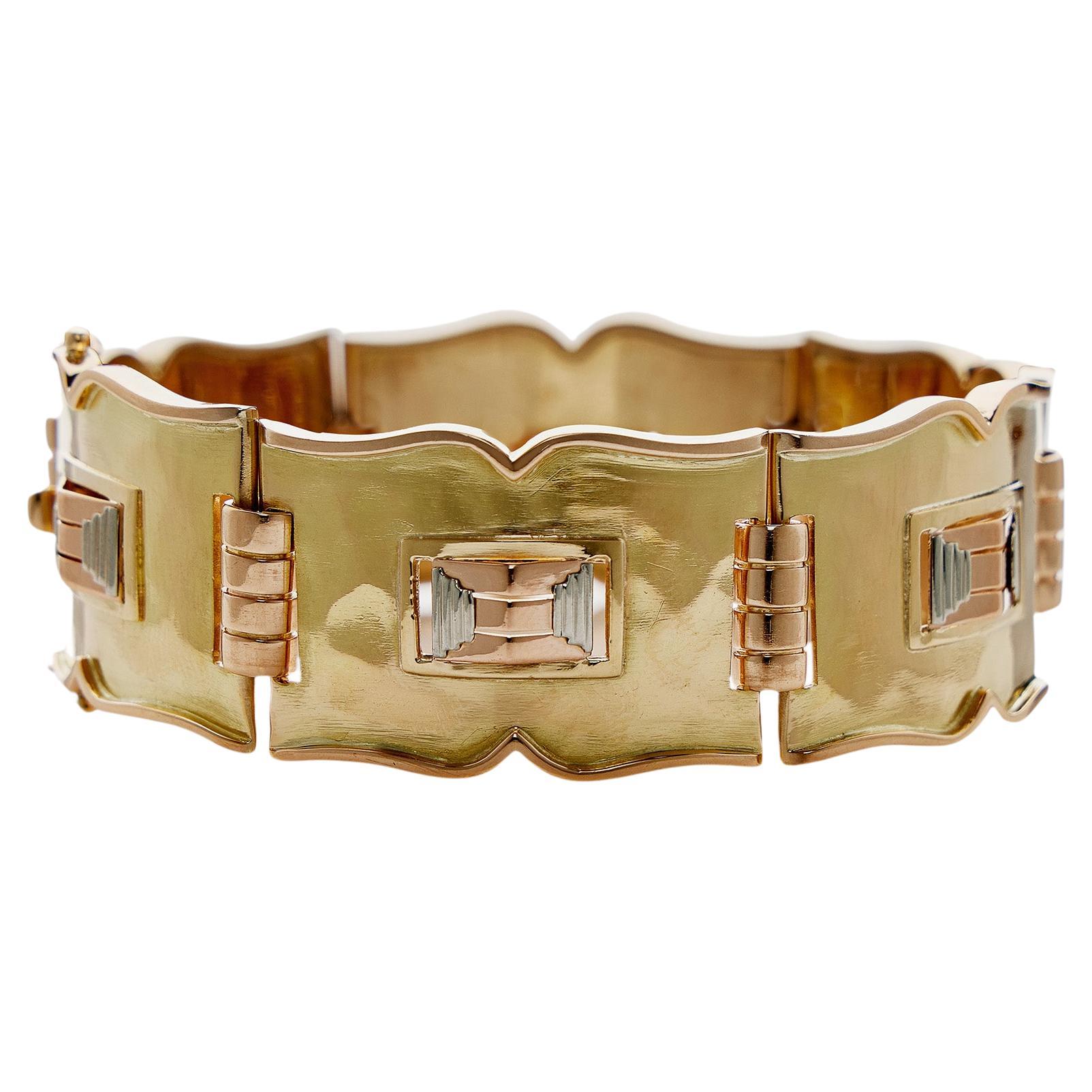 Jean Després French Modernist Tri-color Gold Bracelet For Sale