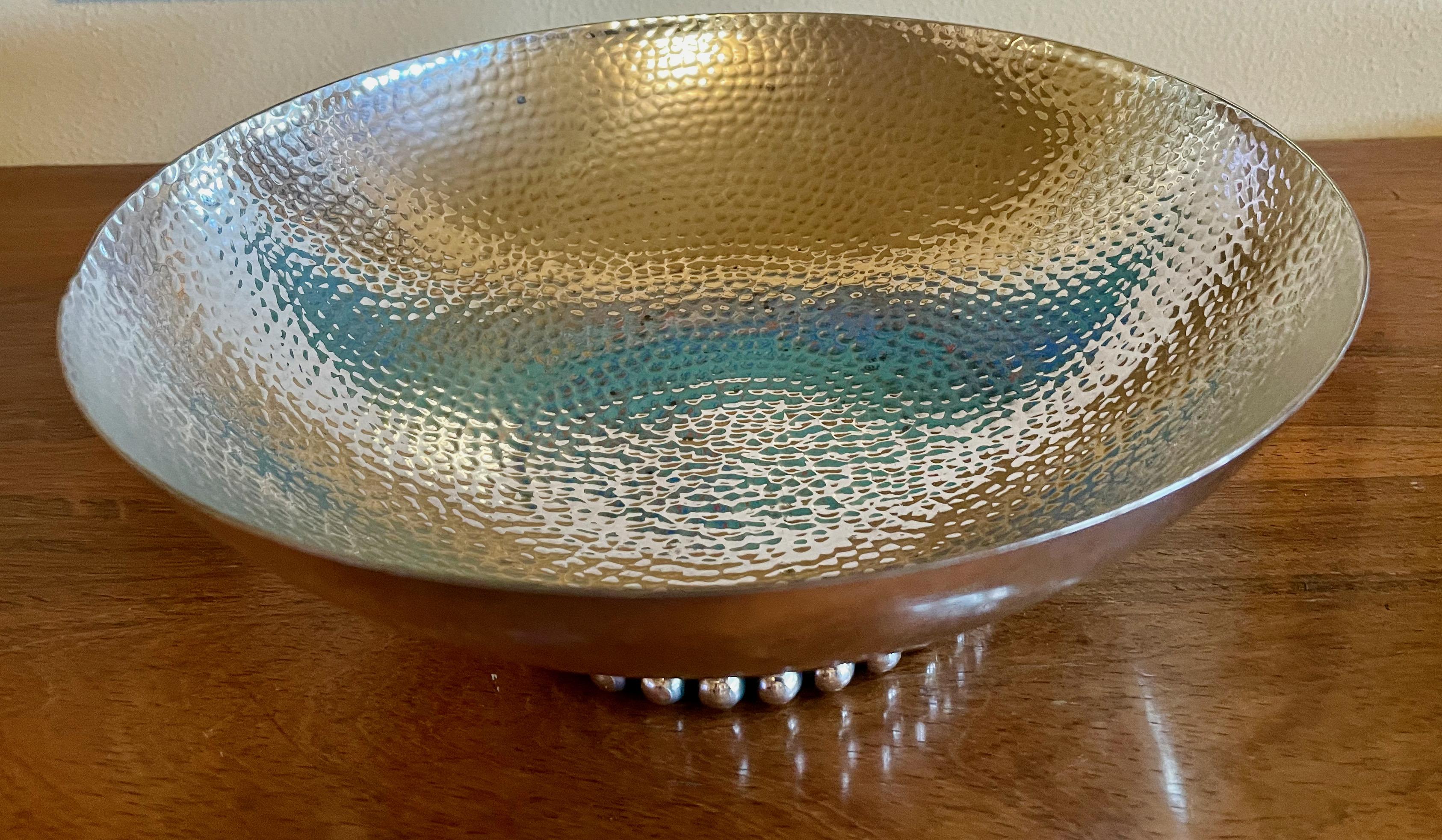 Jean Despres important French designer, known for original jewelry designs, champagne buckets, cocktail shakers, and many fine objects of art. This spectacular bowl may be one-off, with both signature (on the underside of base) and initial stamp on