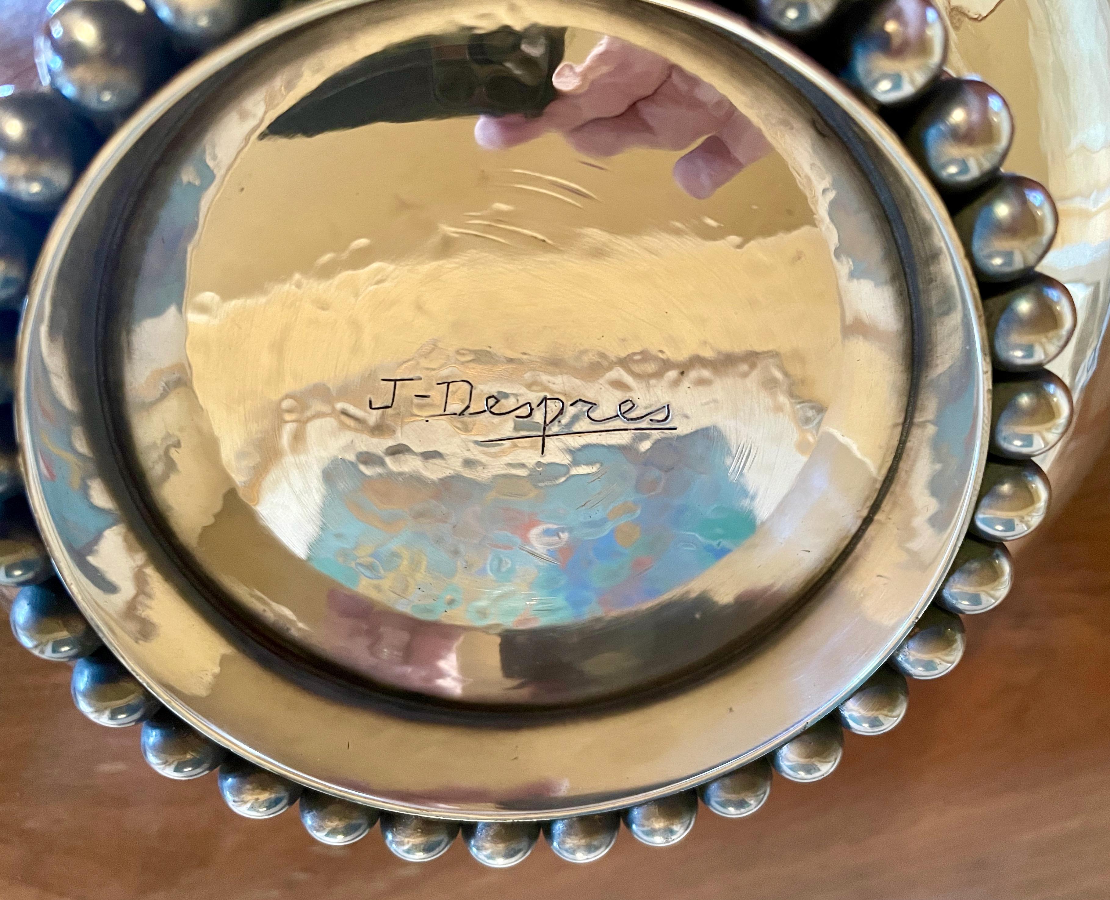 Jean Despres French Silver Plate Metal Bowl Unique Design In Good Condition For Sale In Oakland, CA