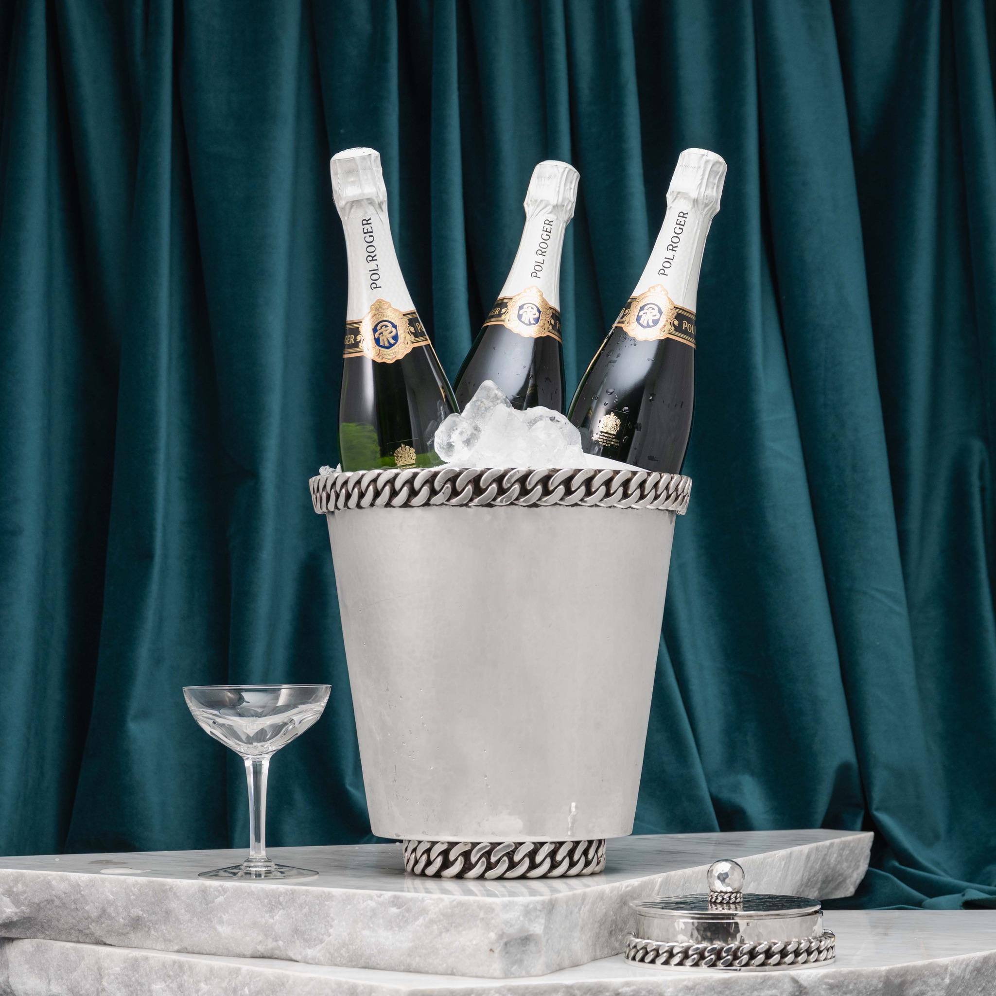 Jean Després Hammered Silver Plate Wine Cooler/Champagne Ice Bucket. In Good Condition For Sale In London, GB