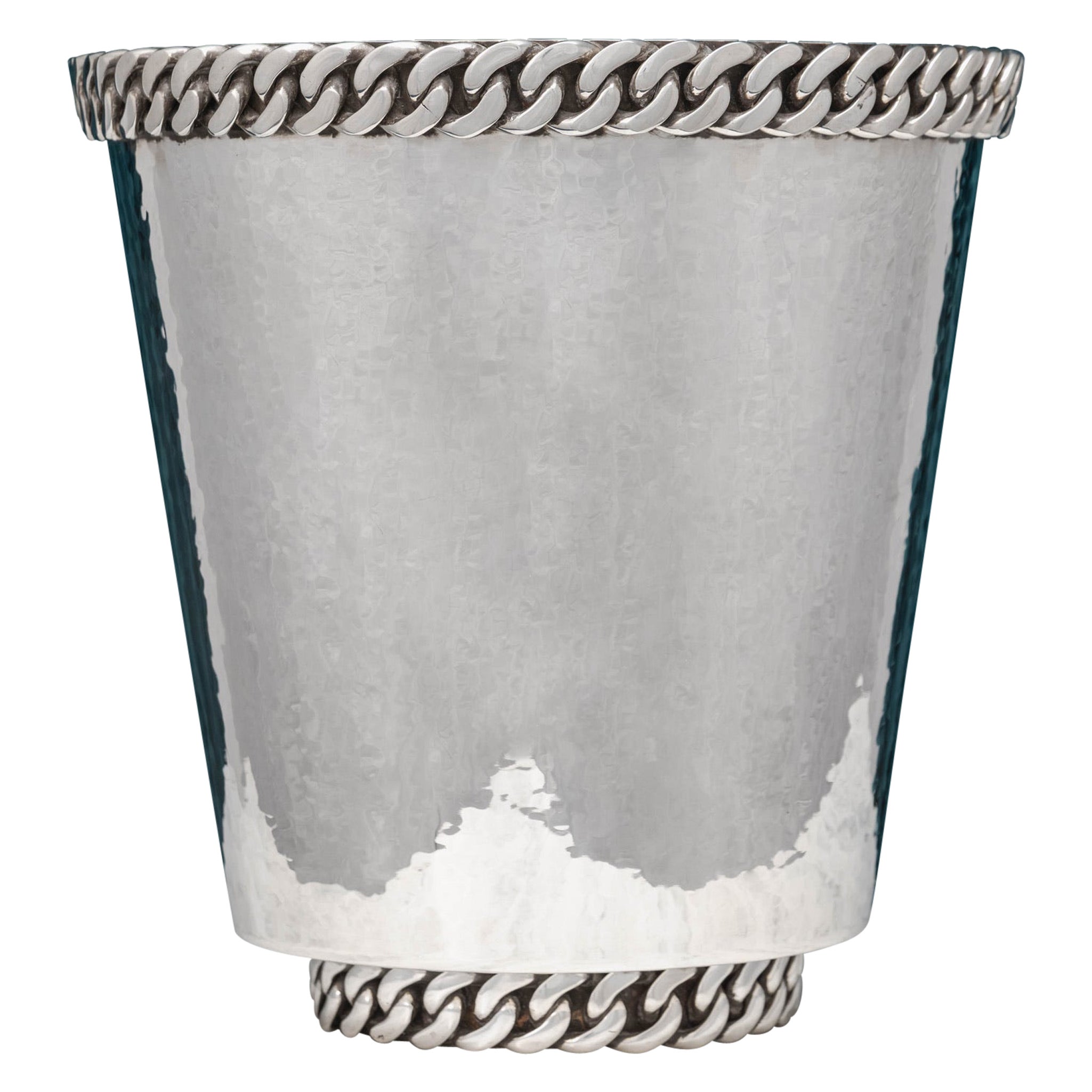 Jean Després Hammered Silver Plate Wine Cooler/Champagne Ice Bucket. For Sale