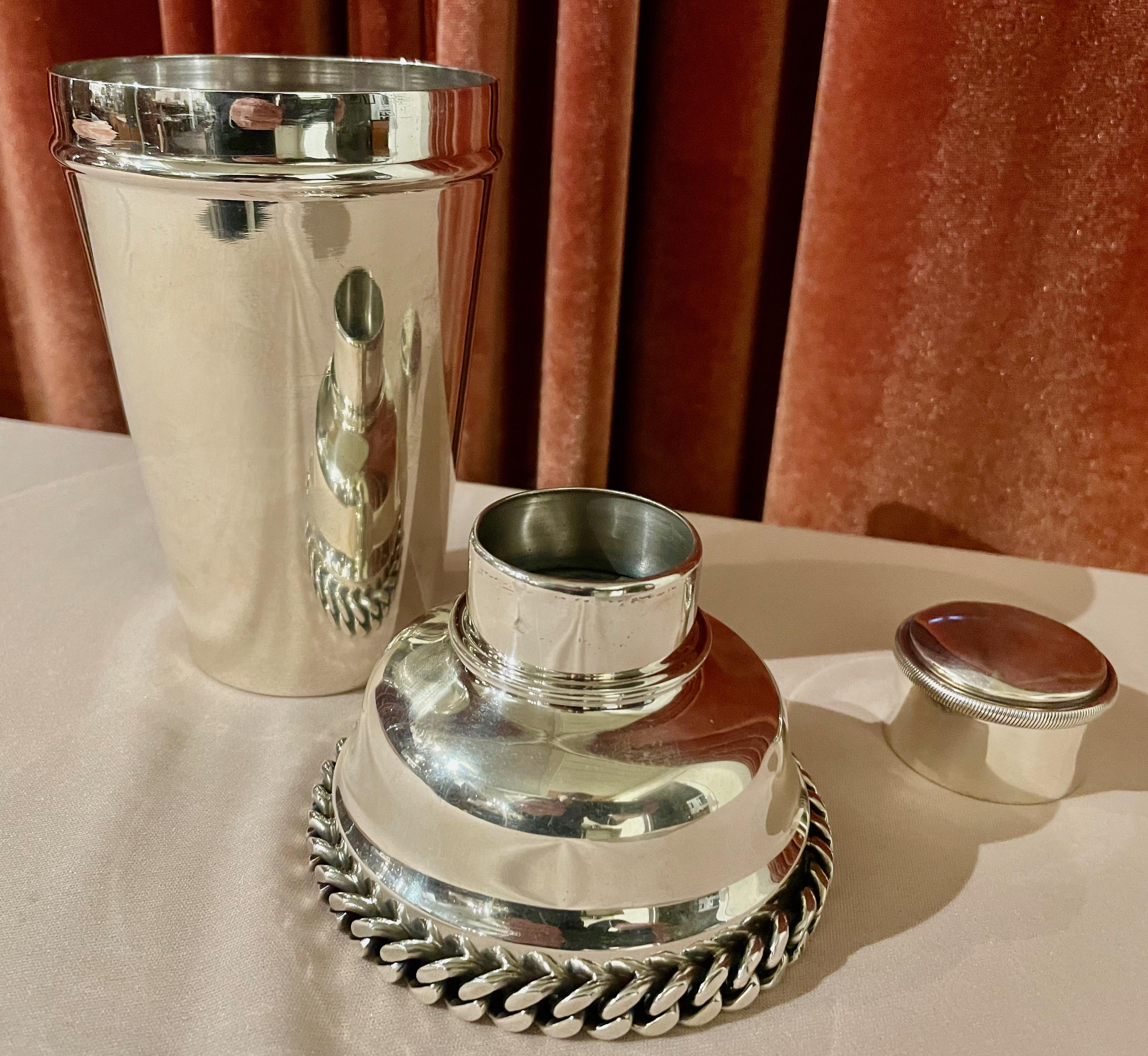 Jean Despres Martini Cocktail Shaker French Silver Plate In Good Condition In Oakland, CA