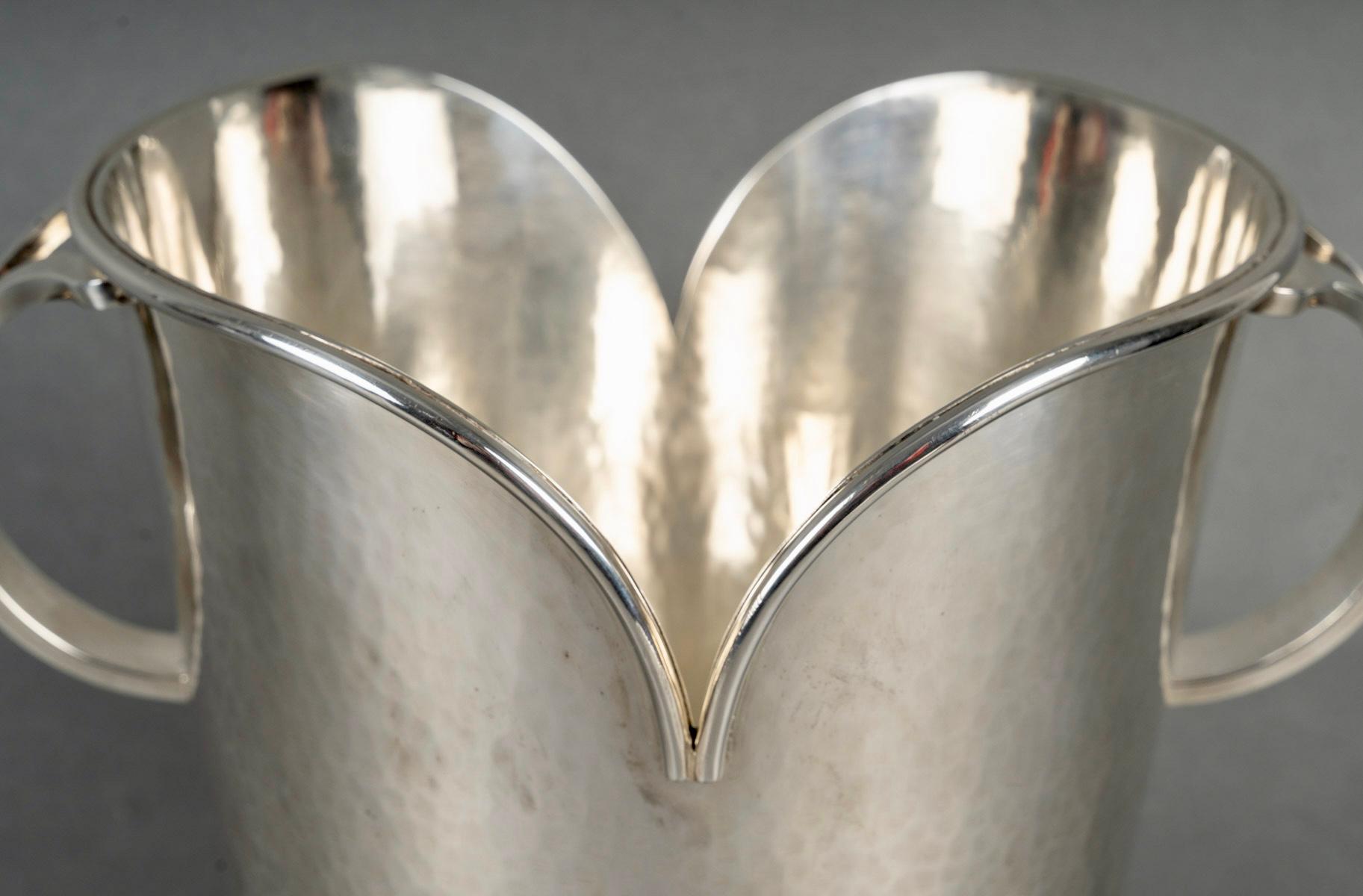 Jean Despres - Modernista Art Decó Cubo de champán Metal plateado martillado Francés en venta