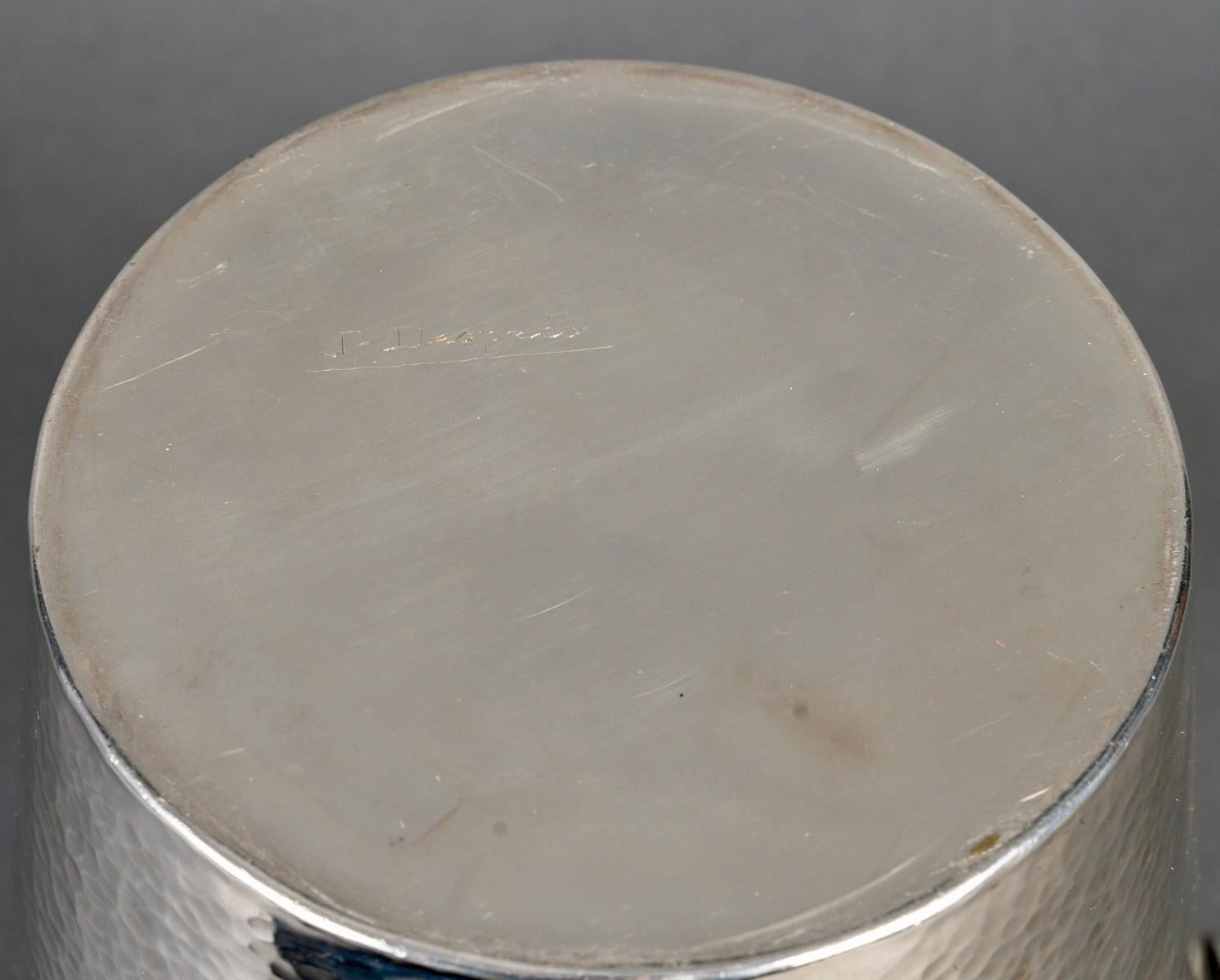 Jean Despres - Modernistischer Art-Déco-Champagnerkübel aus gehämmertem, versilbertem, versilbertem Metall im Zustand „Gut“ im Angebot in Boulogne Billancourt, FR