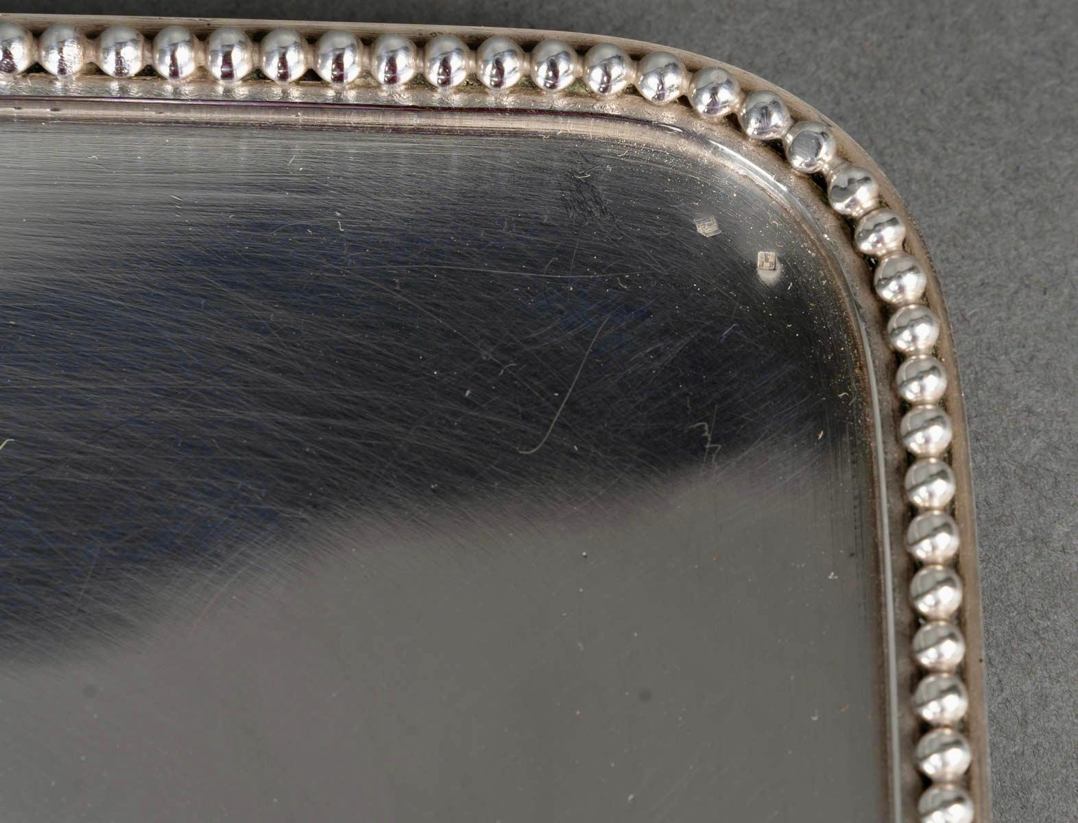 Jean Desprès - Modernist Art Deco Tray Hammered Silver Plated Metal For Sale 1