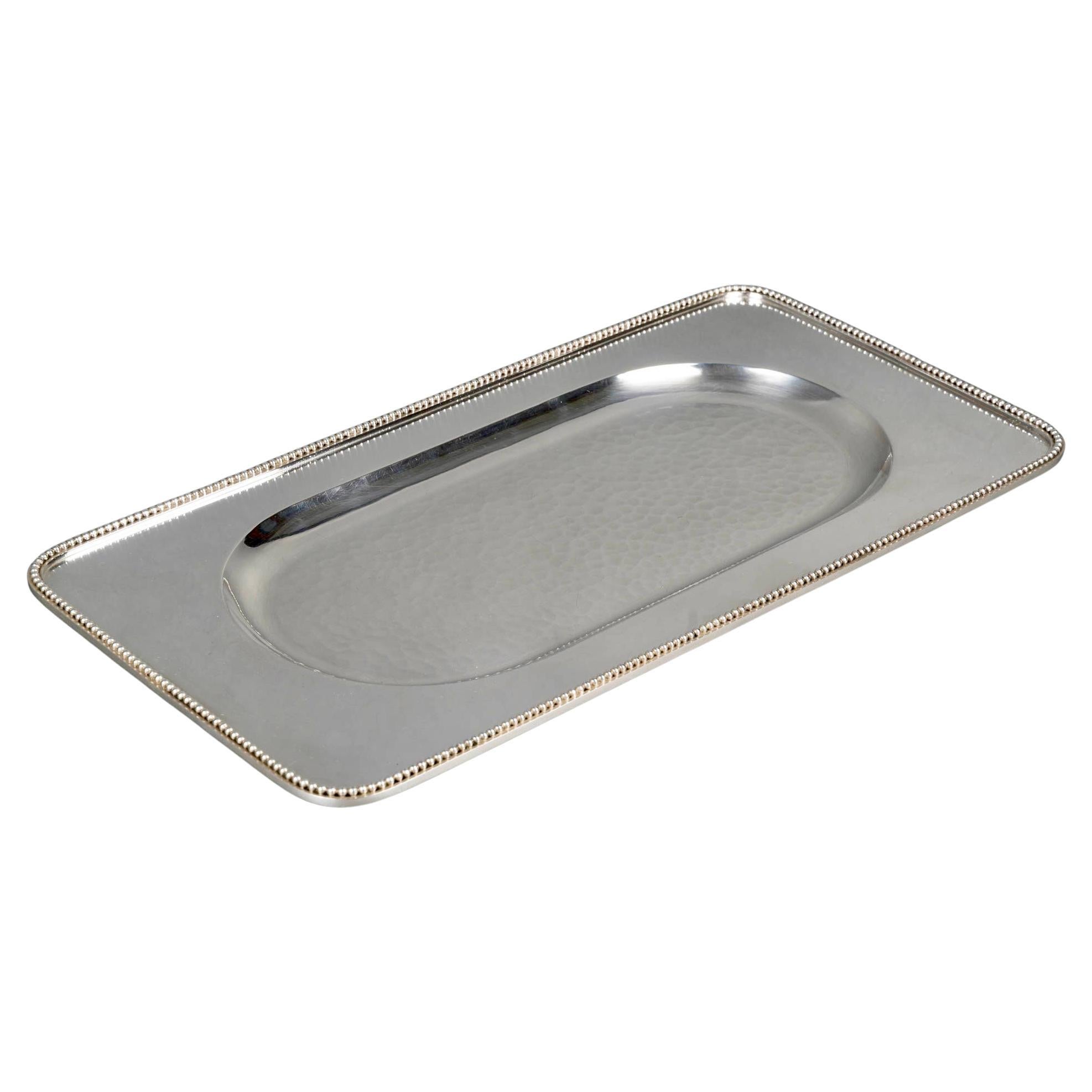 Jean Desprès - Modernist Art Deco Tray Hammered Silver Plated Metal For Sale