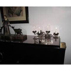 Jean Despres Pair of Silver Plated Candleholders, Mid-Century Modern, France