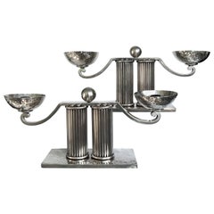 Jean Despres Pair of Silver Plated Candleholders, Mid-Century Modern, France