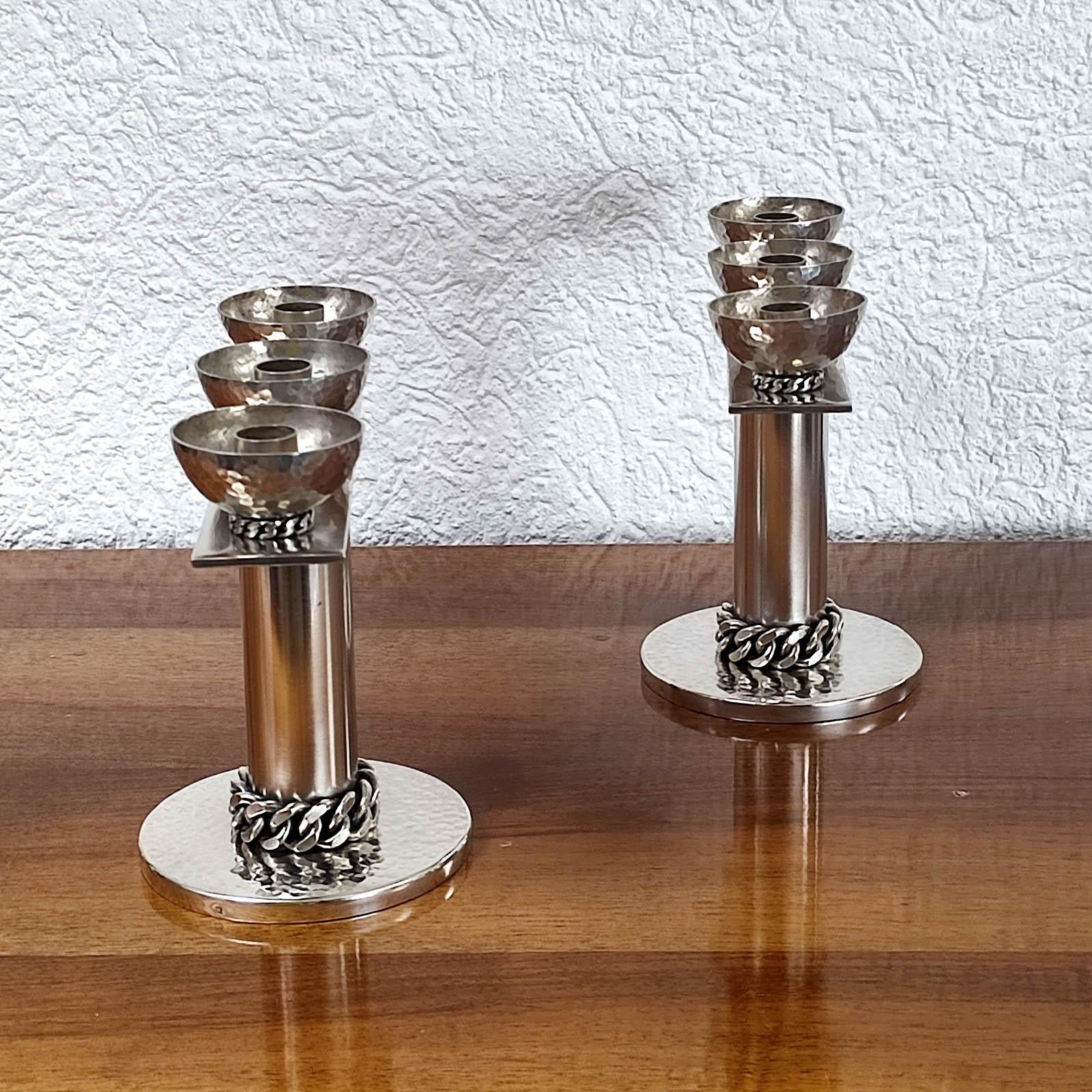 Jean Després Pareja de candelabros de metal plateado en Excelente estado para la venta en Bochum, NRW