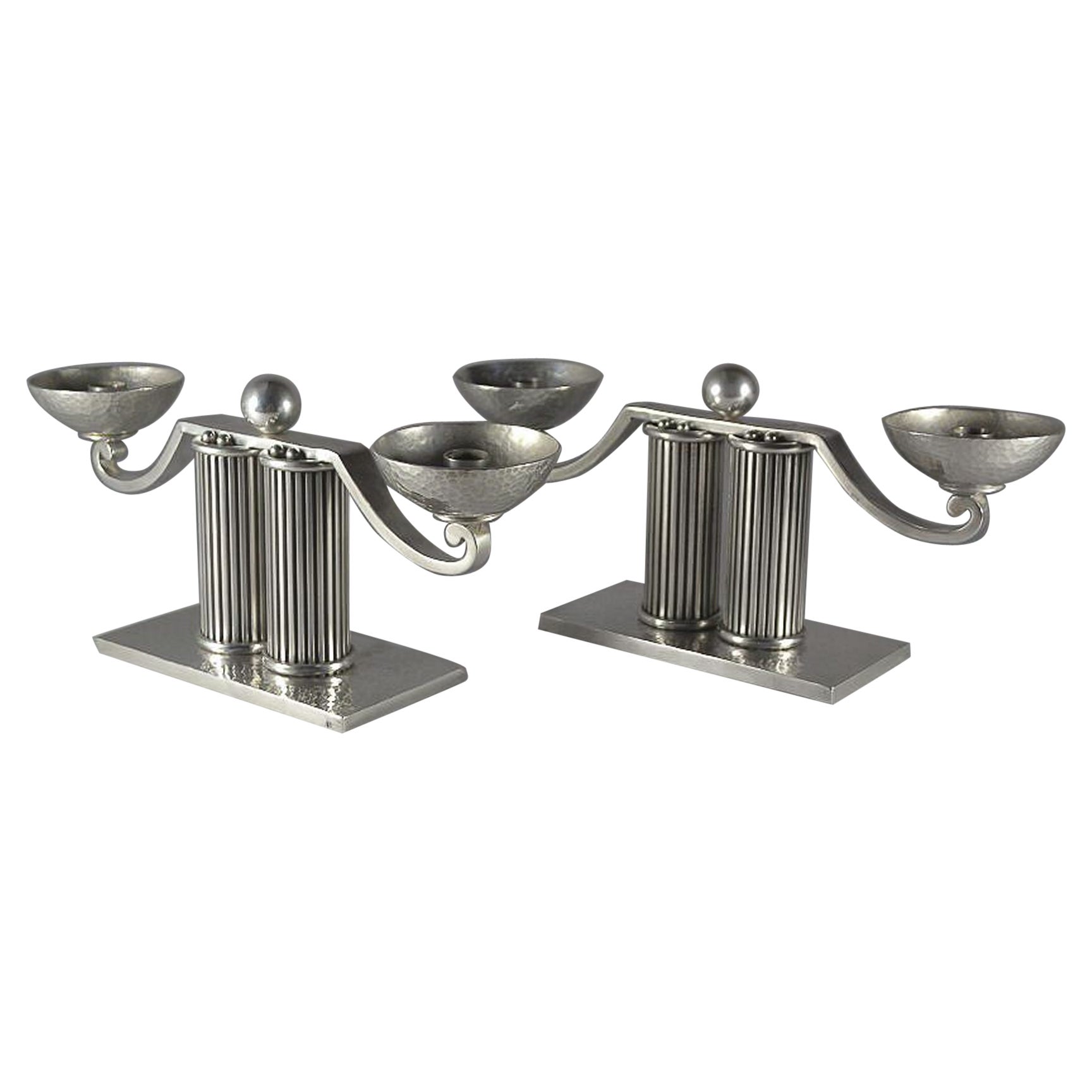 Jean Despres Rare Candelabra Pair Silver Art Deco circa 1930, Signed